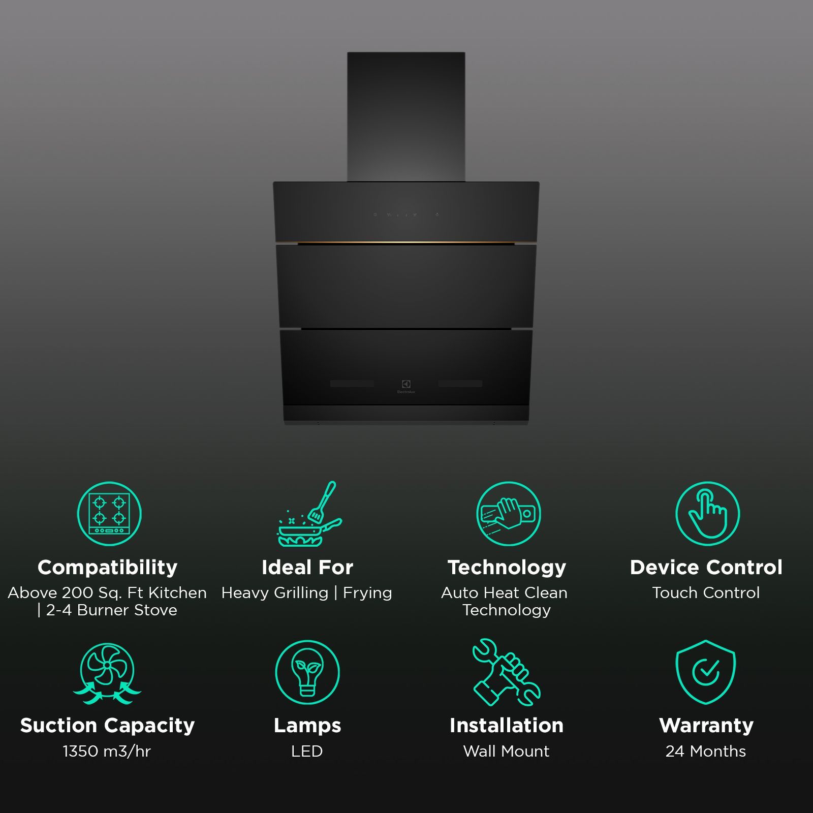 Electrolux UltimateTaste 500 60cm 1350m³/hr Ducted Auto Clean Wall Mounted Chimney with Centrifugal Motor (Black)_3