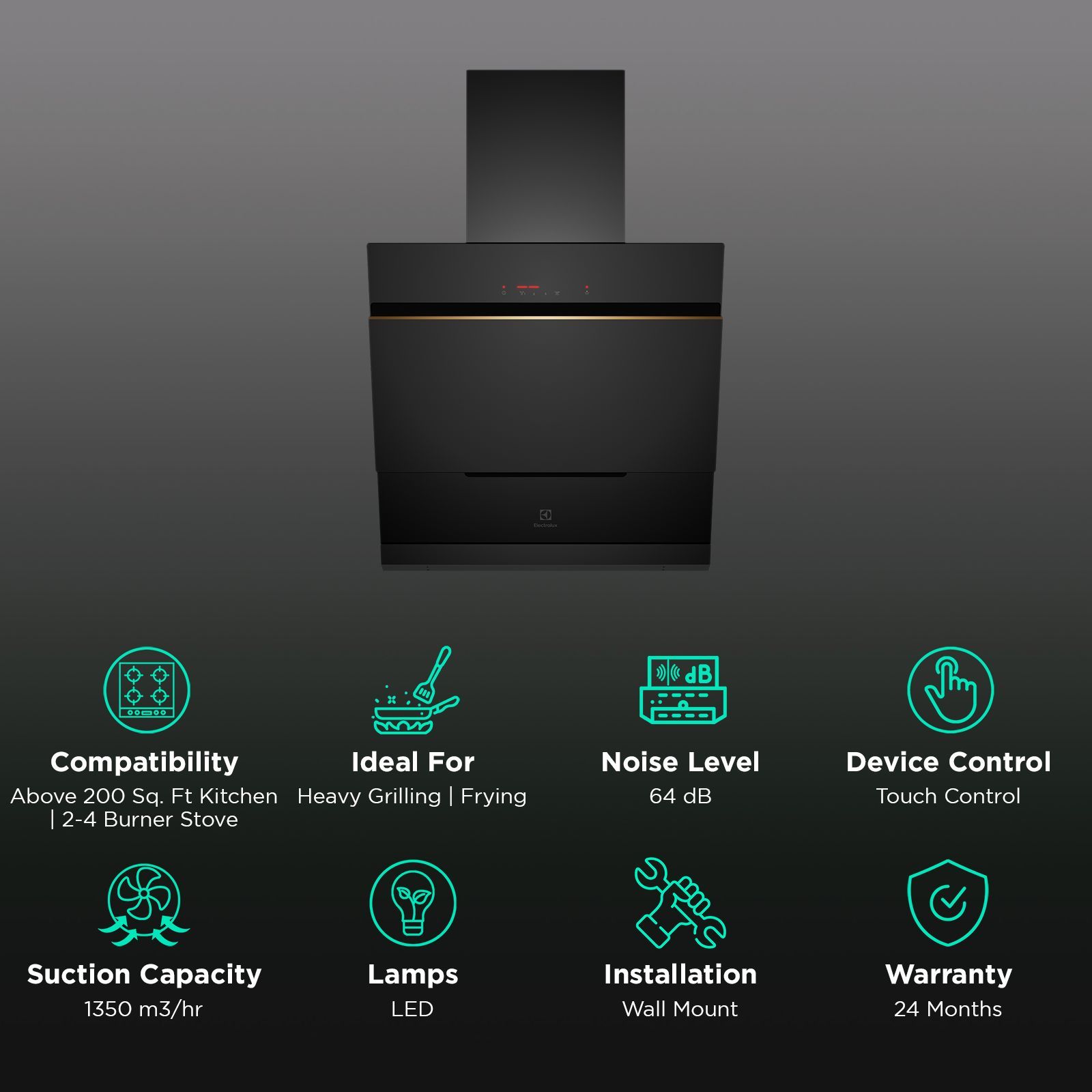 Electrolux UltimateTaste 500 60cm 1350m³/hr Ducted Auto Clean Wall Mounted Chimney with Centrifugal Motor (Black)_3