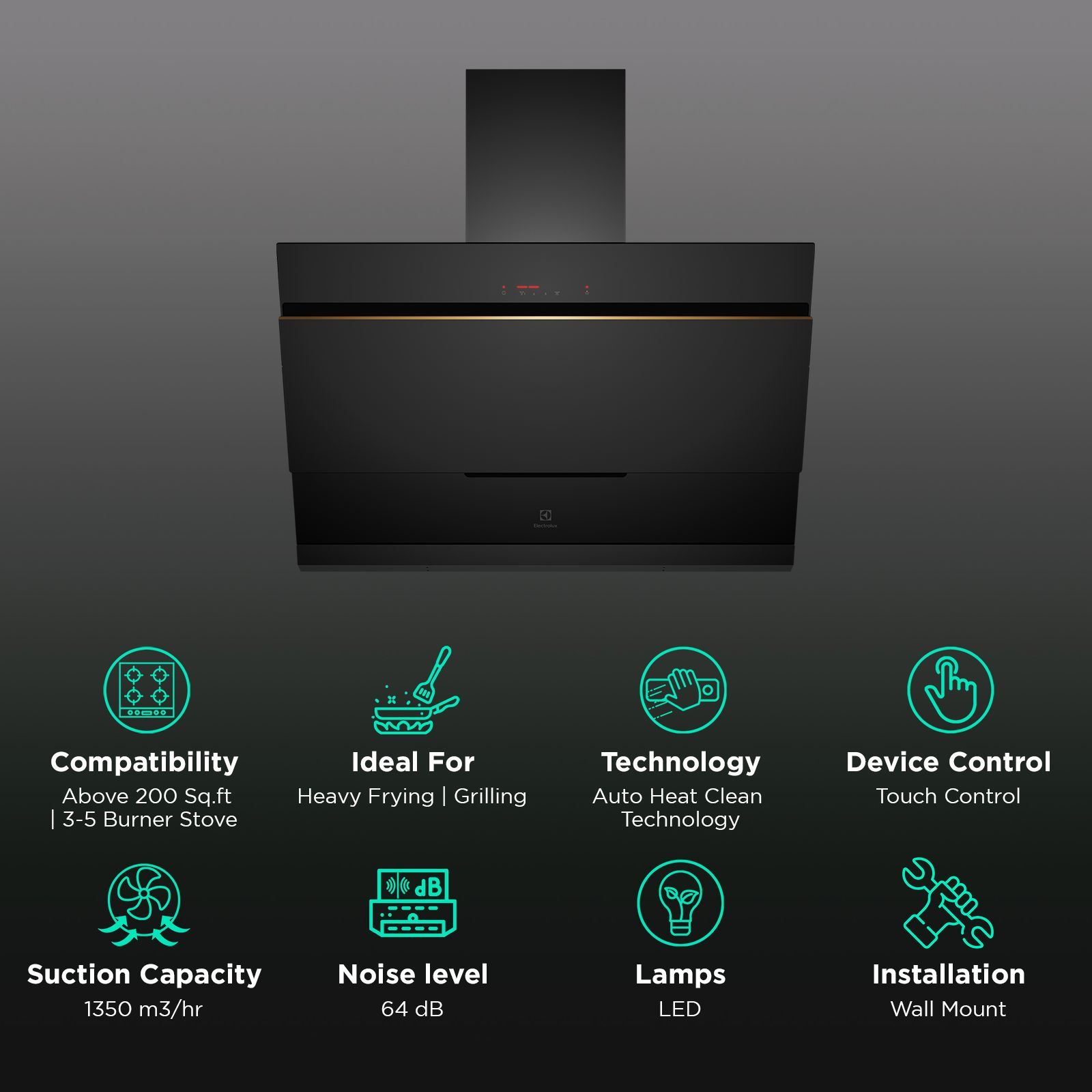 Electrolux UltimateTaste 500 90cm 1350m3/hr Ducted Auto Clean Wall Mounted Chimney with Centrifugal Motor (Black)_3