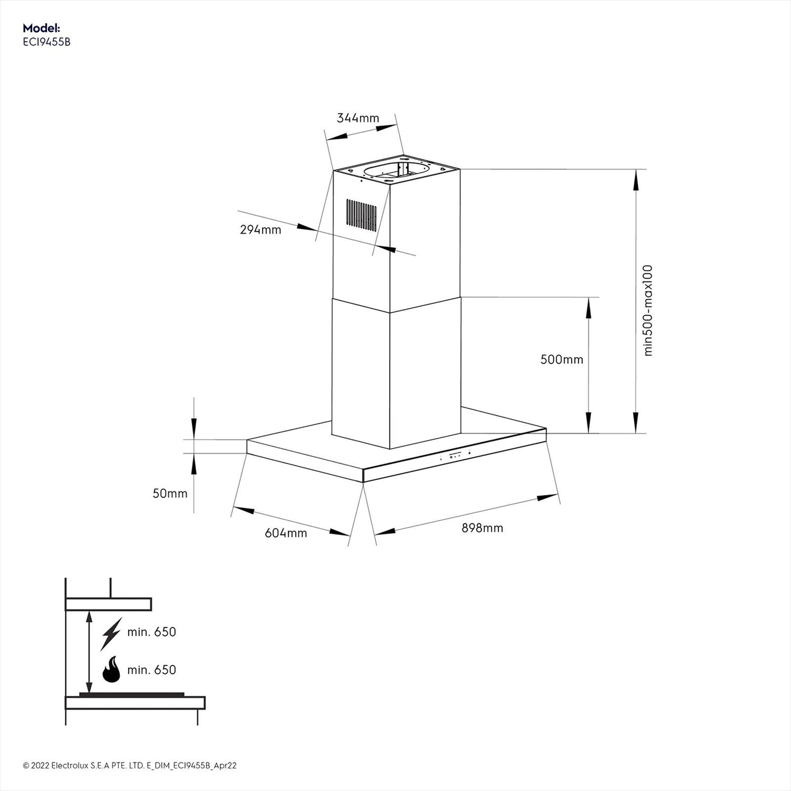 Electrolux UltimateTaste 500 90cm 1200m³/hr Ducted Ceiling Mounted Chimney with Centrifugal Motor (Black)_9