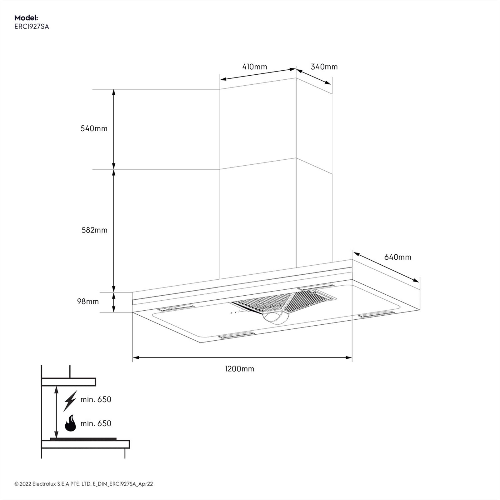 Electrolux UltimateTaste 500 120cm 1200m³/hr Ducted Ceiling Mounted Chimney with Centrifugal Motor (Stainless Steel)_9