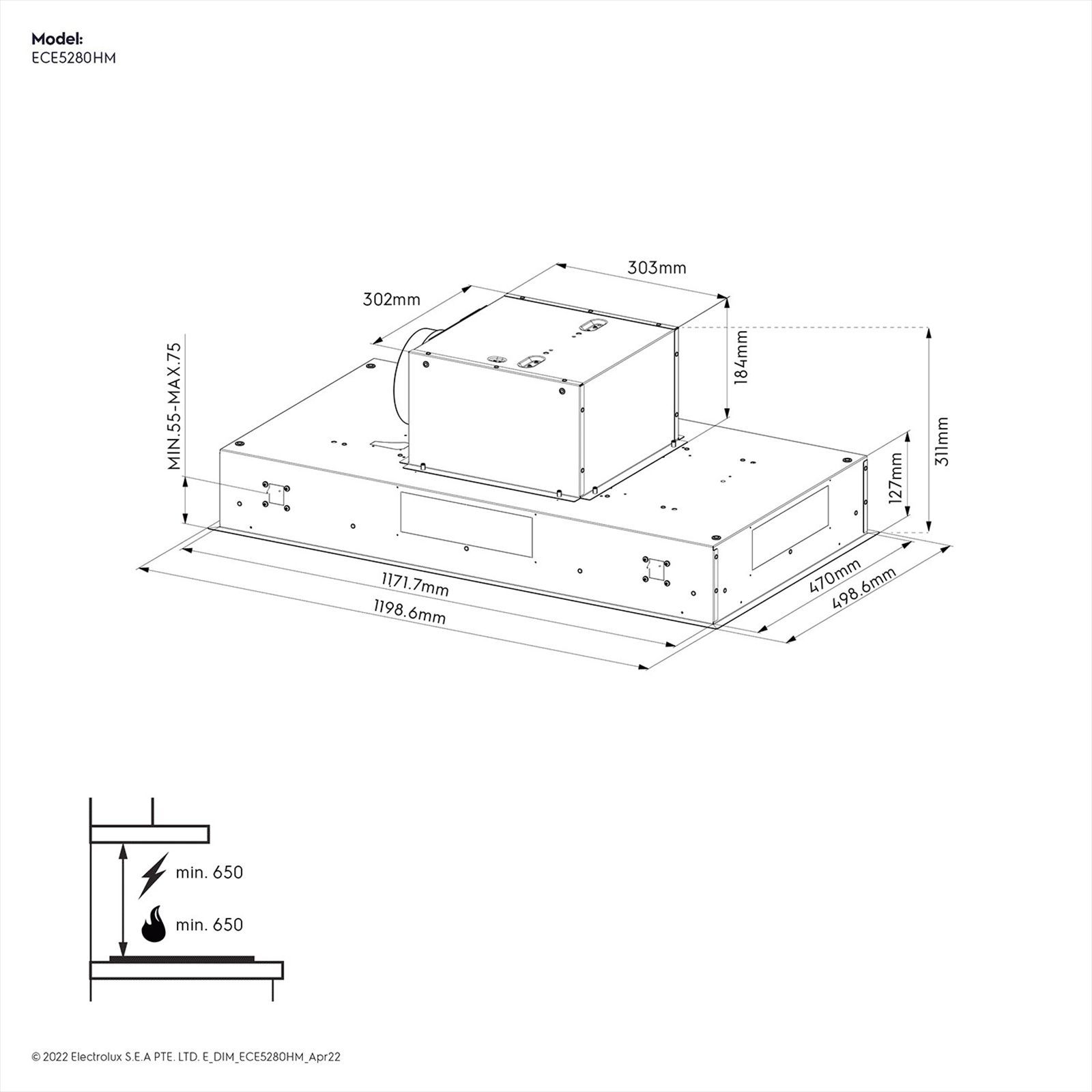 Electrolux UltimateTaste 700 120cm 750m³/hr Ducted Ceiling Mounted Chimney with Centrifugal Motor (Stainless Steel)_9