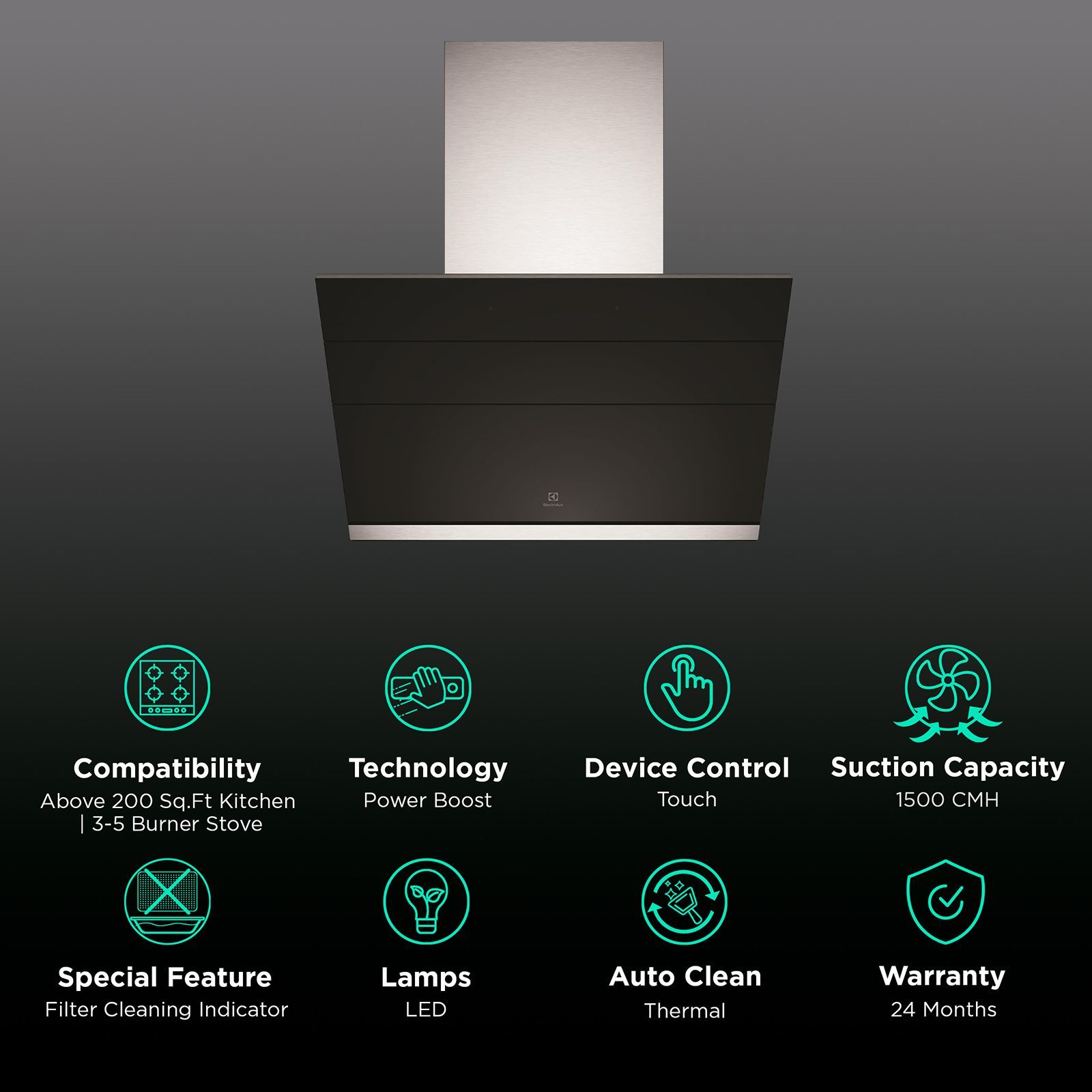 Electrolux UltimateTaste 500 90cm 1500m³/hr Ducted Wall Mounted Chimney with Power Boost Technology (Stainless Steel)_3