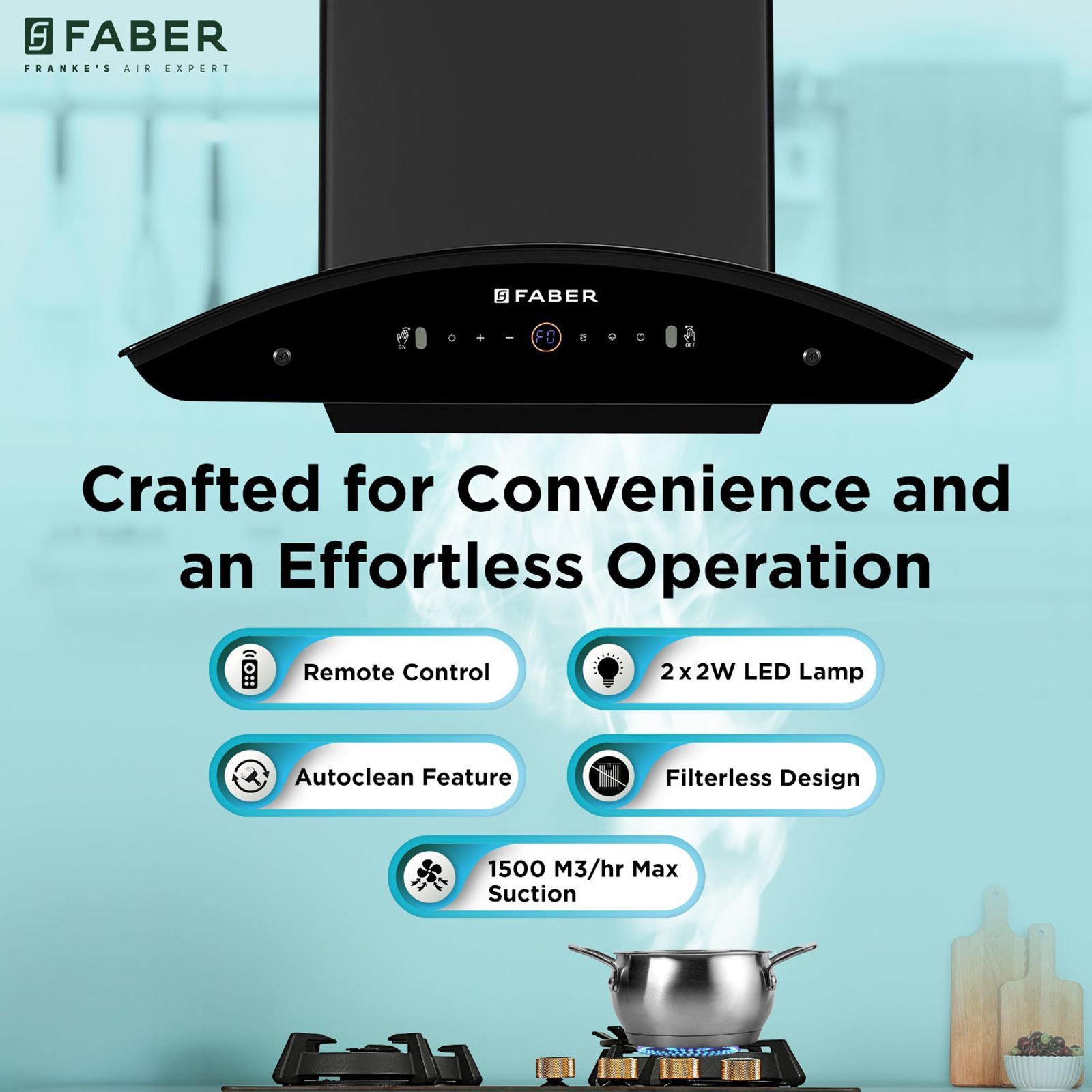 FABER ENIGMA BLDC HC SC BK 60 60cm 1500m³/hr Ductless Auto Clean Wall Mounted Chimney with Gesture and Remote Control (Black)_8