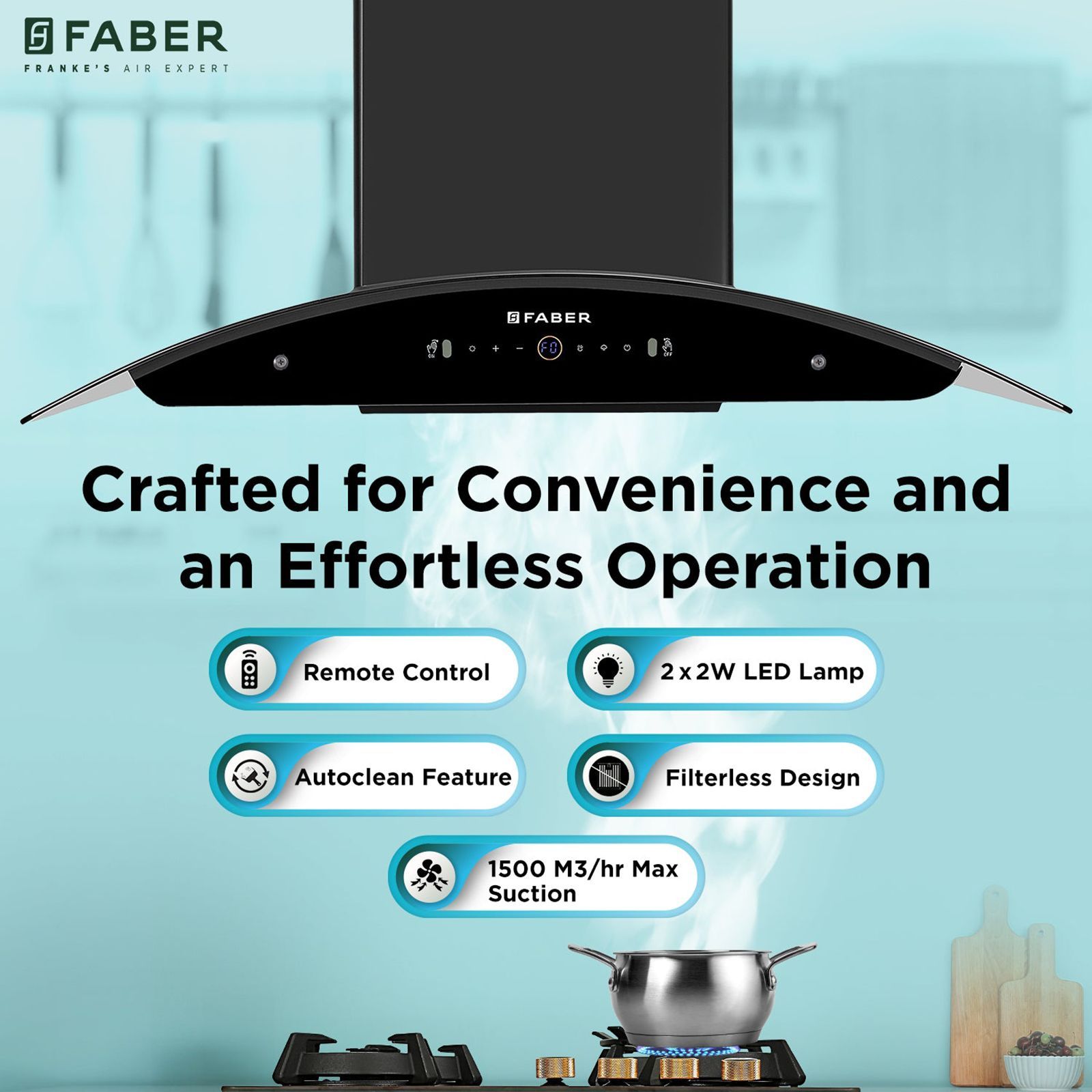 FABER ENIGMA BLDC HC SC BK 90 90cm 1500m³/hr Ductless Auto Clean Wall Mounted Chimney with Gesture and Remote Control (Black)_8