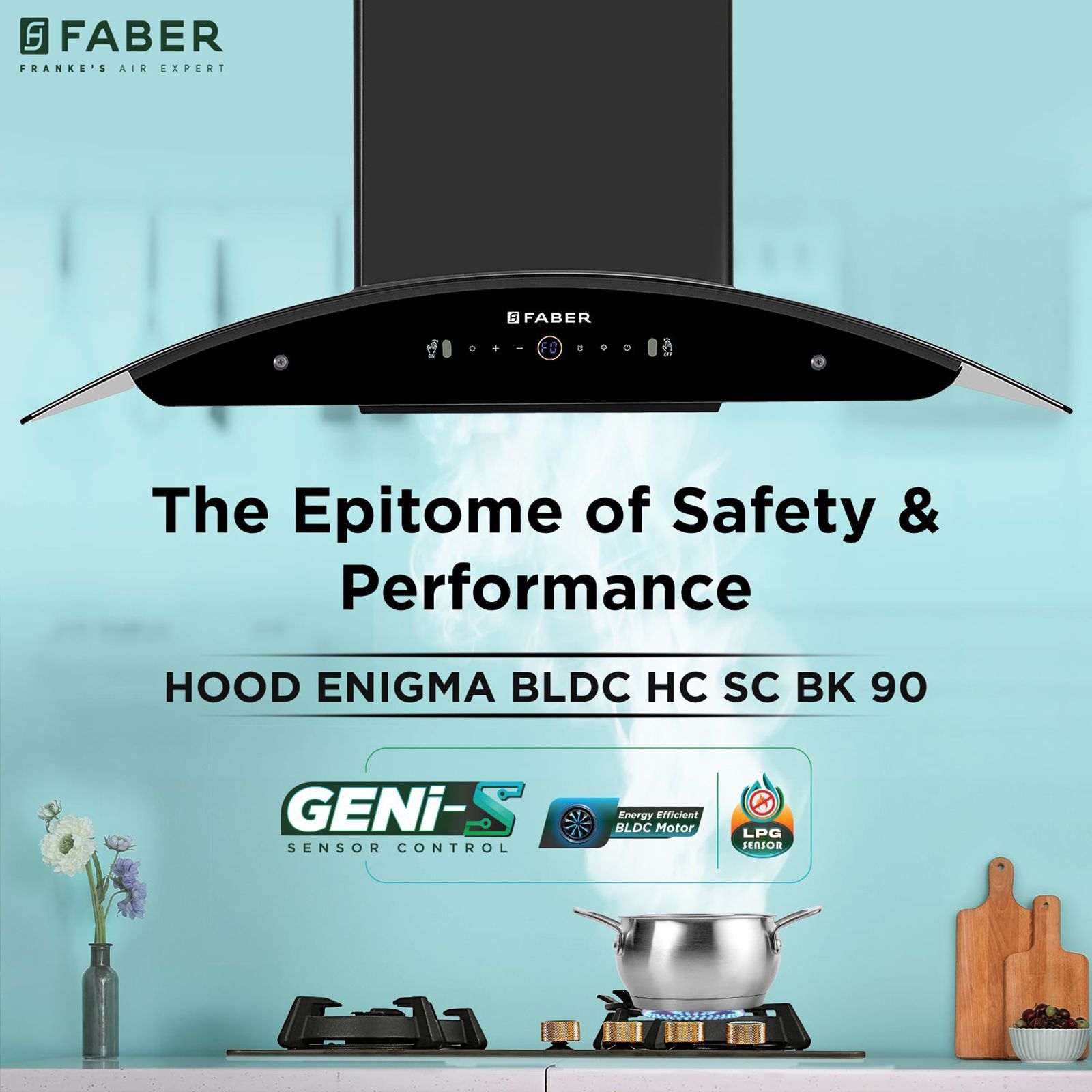 FABER ENIGMA BLDC HC SC BK 90 90cm 1500m³/hr Ductless Auto Clean Wall Mounted Chimney with Gesture and Remote Control (Black)_9