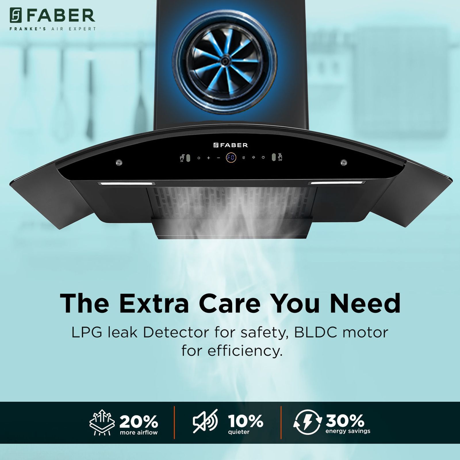 FABER ENIGMA BLDC HC SC BK 90 90cm 1500m³/hr Ductless Auto Clean Wall Mounted Chimney with Gesture and Remote Control (Black)_10