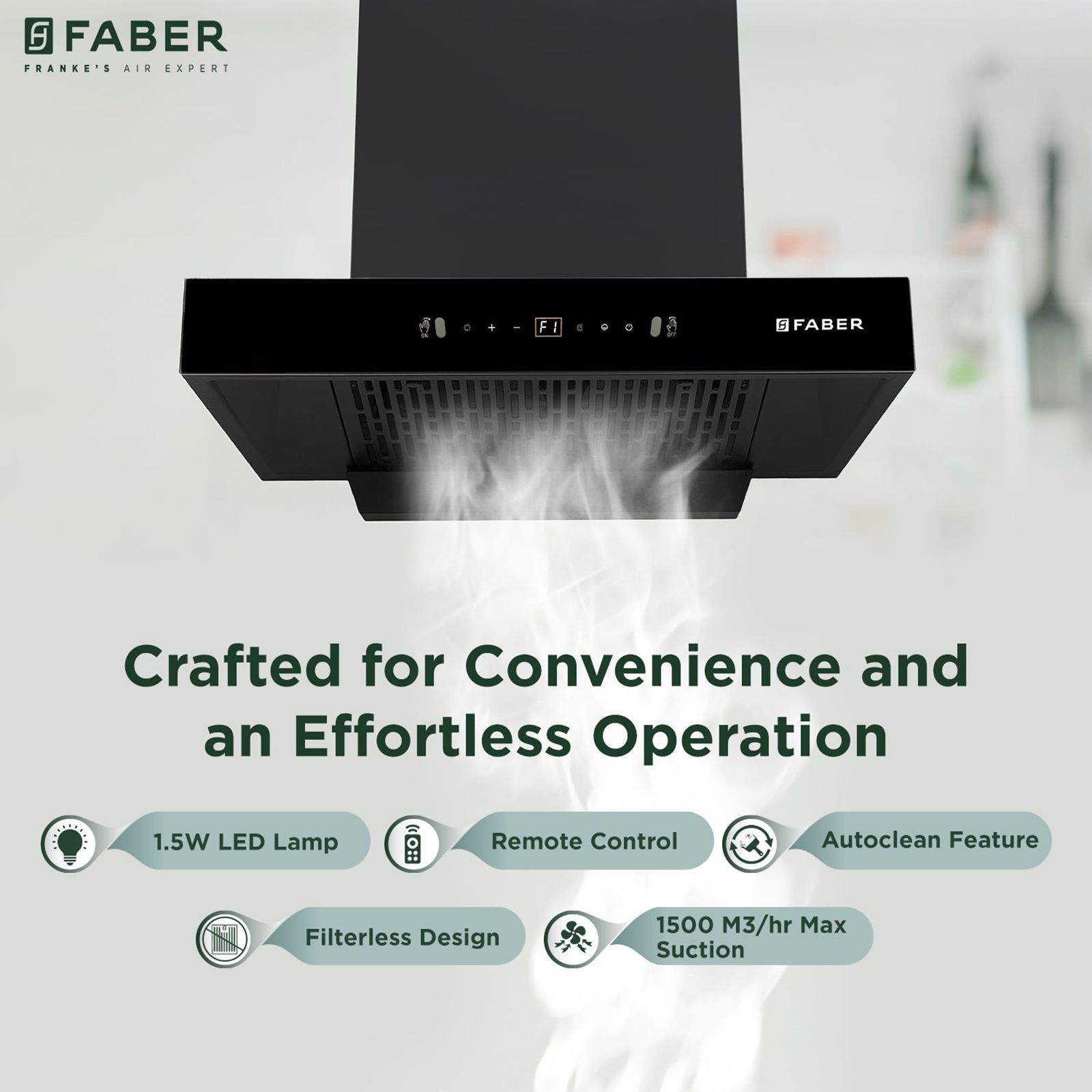 FABER SIGMA BLDC HC SC BK 60 60cm 1500m³/hr Ductless Auto Clean Wall Mounted Chimney with Gesture and Remote Control (Black)_11