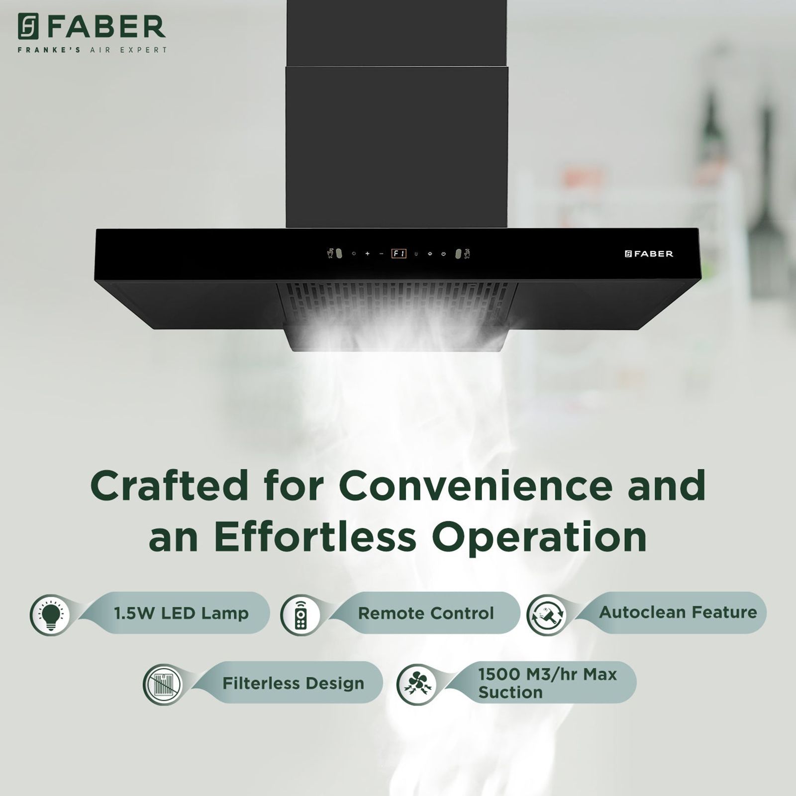 FABER SIGMA BLDC HC SC BK 90 90cm 1500m³/hr Ductless Auto Clean Wall Mounted Chimney with Gesture and Remote Control (Black)_8