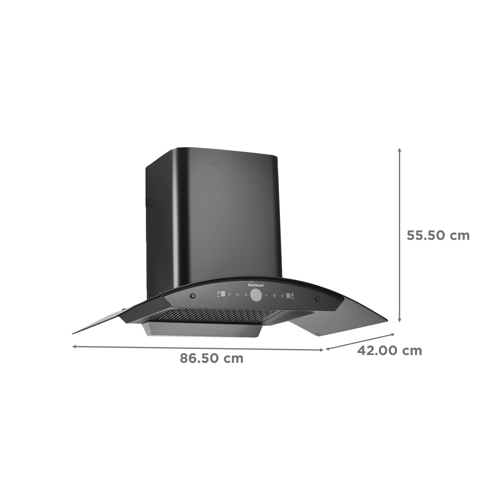 Sunflame Sereno 90cm 1400m³/hr Ductless Auto Clean Wall Mounted Chimney with Motion Sensor (Black)_2