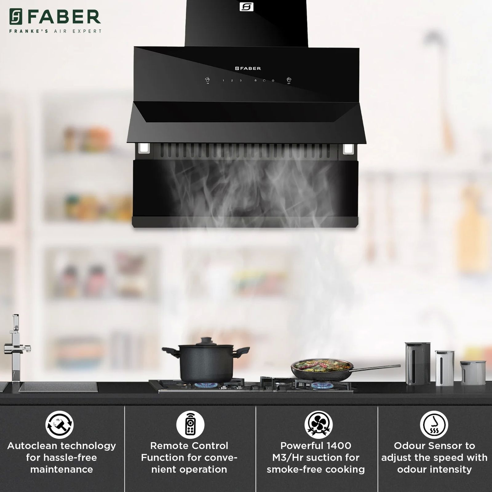 FABER HOOD ZENITH FL HC SC BK IN 60cm 1400m3/hr Ductless Auto Clean Wall Mounted Chimney with Odor Sensor (Black)_8