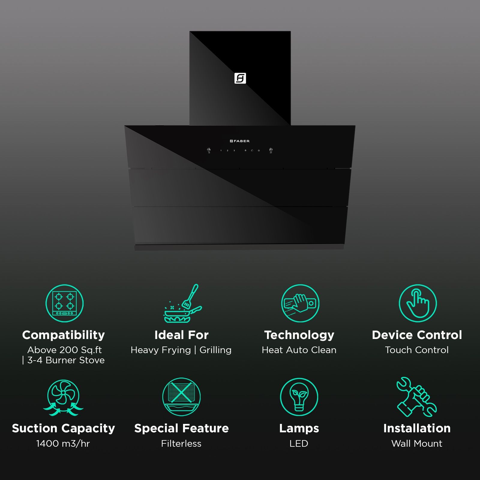 FABER HOOD ZENITH FL HC SC BK IN 75cm 1400m3/hr Ductless Auto Clean Wall Mounted Chimney with Odor Sensor (Black)_3