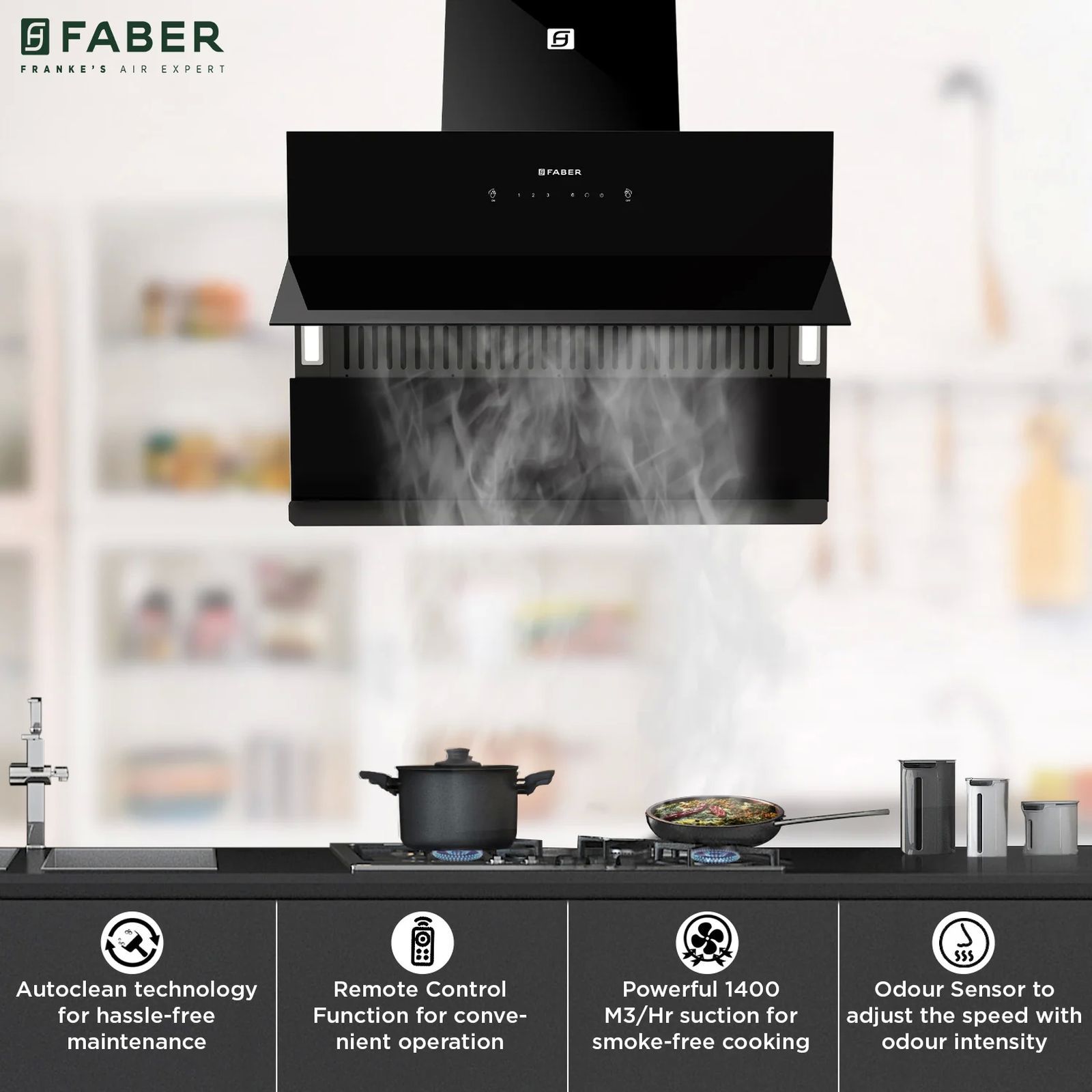 FABER HOOD ZENITH FL HC SC BK IN 75cm 1400m3/hr Ductless Auto Clean Wall Mounted Chimney with Odor Sensor (Black)_7