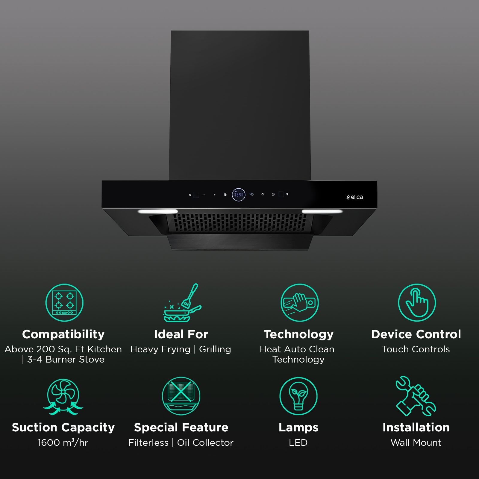 elica SPT PRO PLUS FL BLDC 75cm 1600m3/hr Ducted Auto Clean Wall Mounted Chimney with Motion Sensor Control (Black)_3