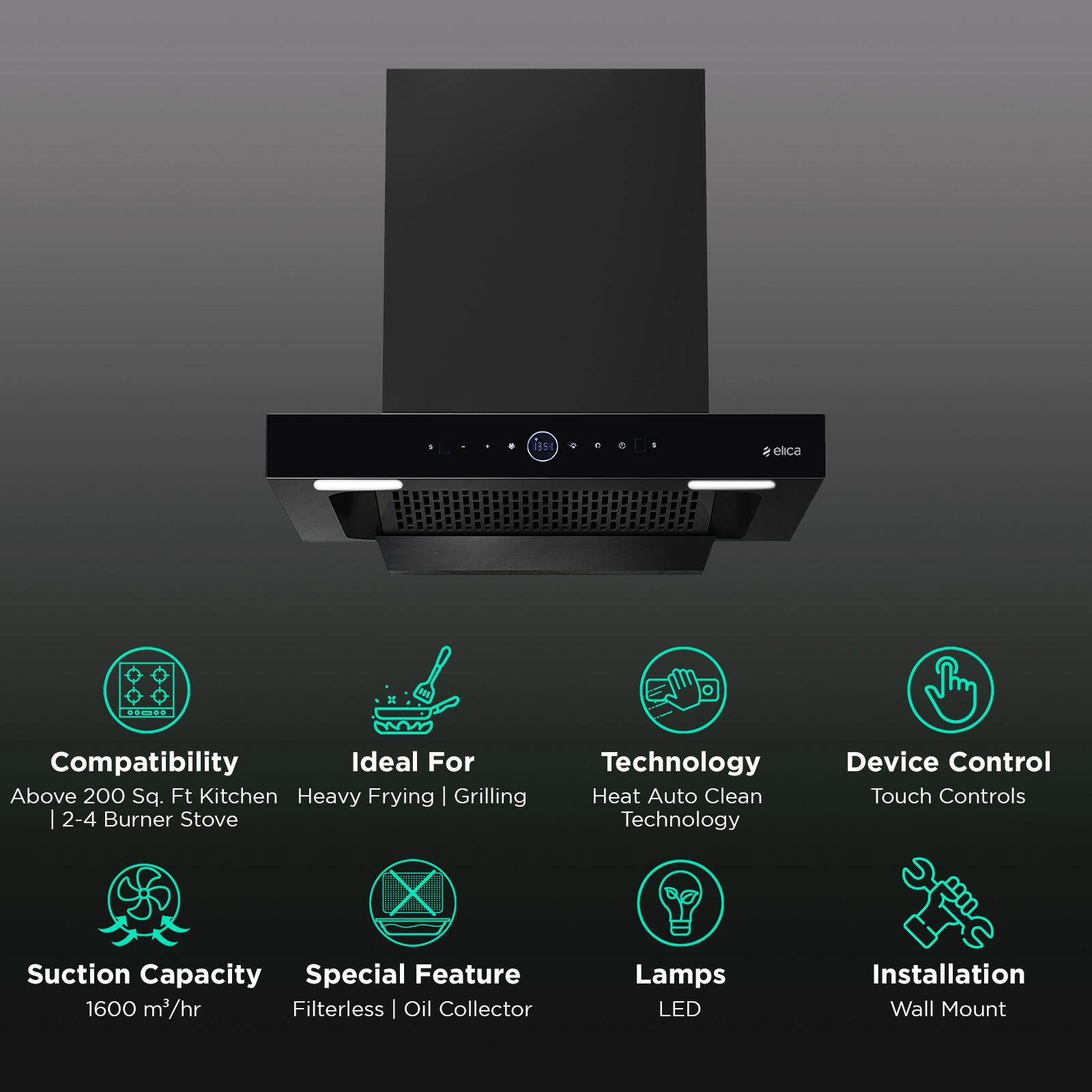 elica SPT PRO PLUS FL BLDC 60cm 1600m3/hr Ducted Auto Clean Wall Mounted Chimney with Motion Sensor Control (Black)_3