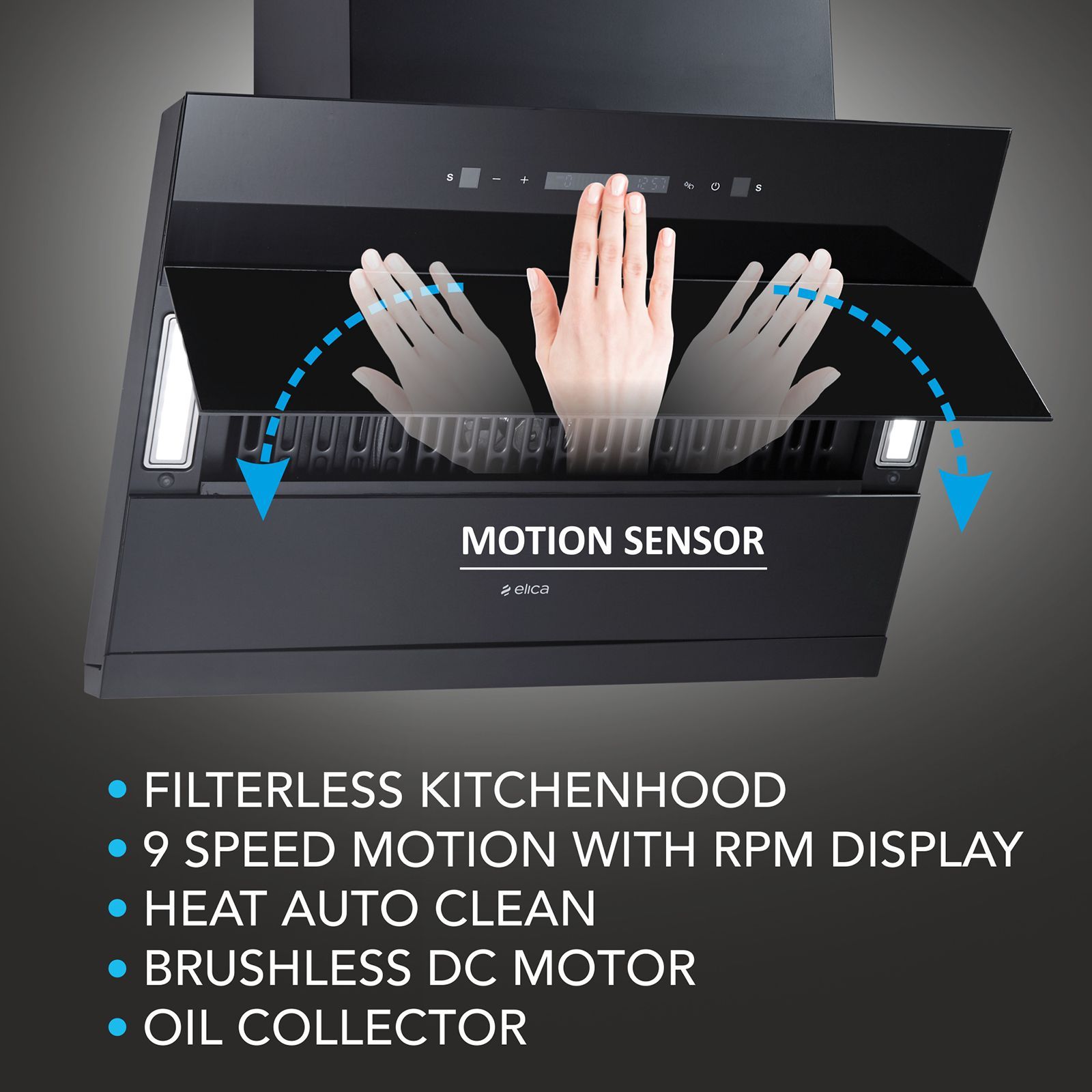 elica EFL 3V 601 BLDC HAC LTW MS NERO 60cm 1500m3/hr Ductless Auto Clean Cabinet/Hob Mounted Chimney with Motion Sensor Control (Black)_4