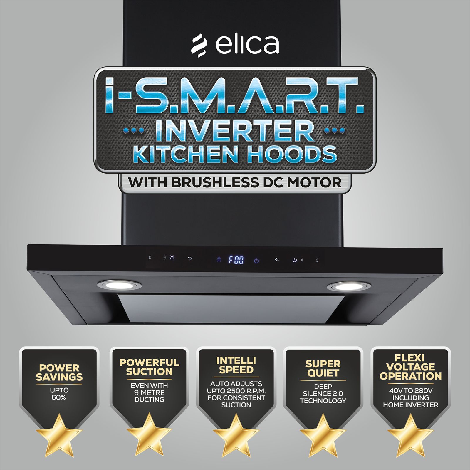 elica ISMART SPOT H4 EDS LTW 60 NERO 60cm 1425m³/hr Ducted Wall Mounted Chimney with Motion Sensor Control (Black)_4