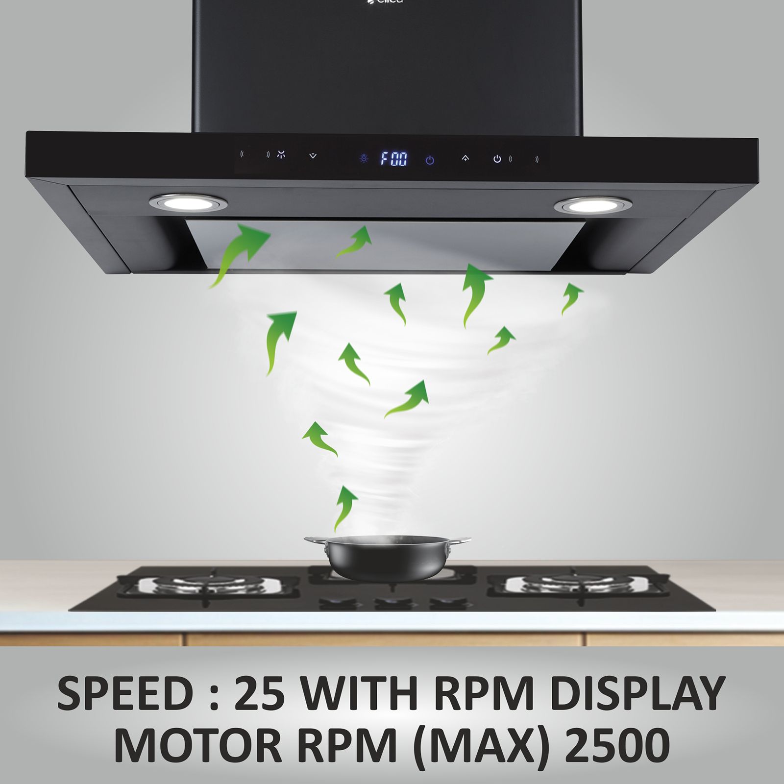 elica ISMART SPOT H4 EDS LTW 60 NERO 60cm 1425m³/hr Ducted Wall Mounted Chimney with Motion Sensor Control (Black)_5