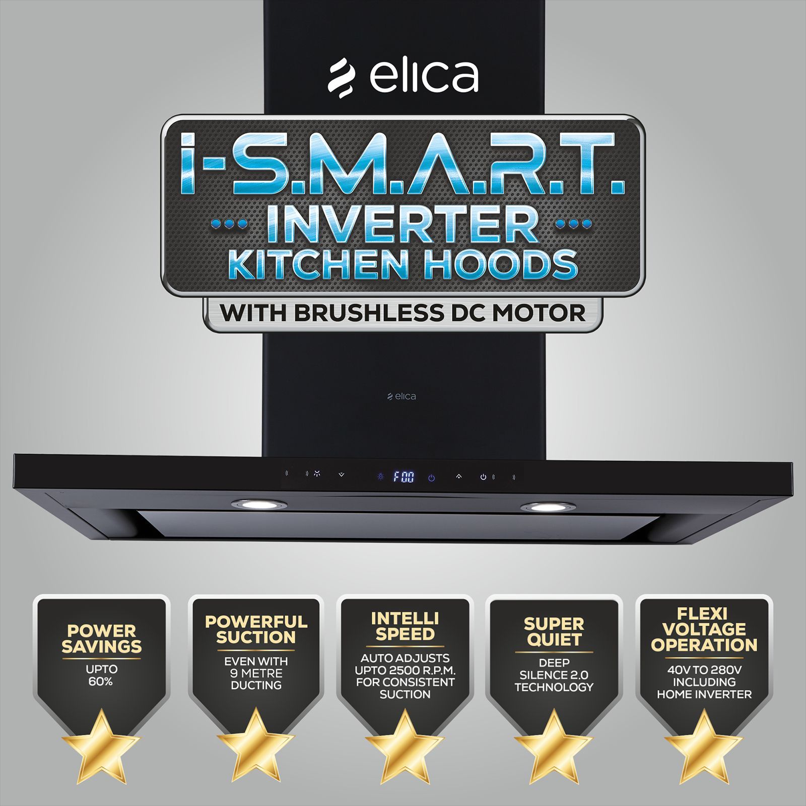 elica ISMART SPOT H4 EDS LTW 90 NERO 90cm 1425m³/hr Ducted Wall Mounted Chimney with Motion Sensor Control (Black)_5