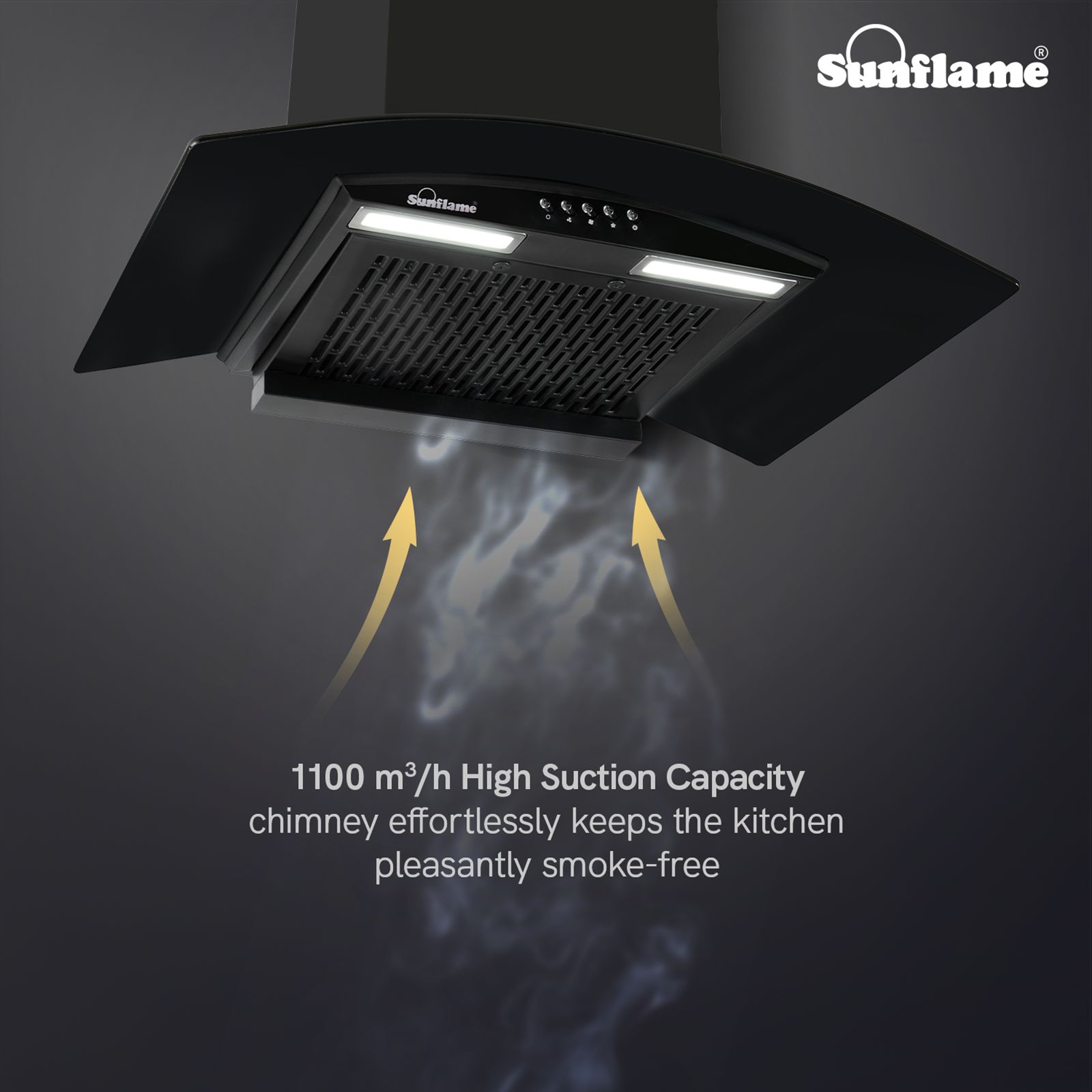 Sunflame Naples 60cm 1100m3/h Ducted Wall Mounted Chimney with 3-Speed Exhaust Fan (Black)_6