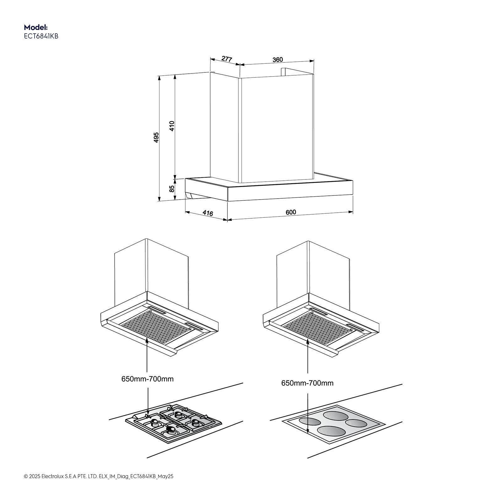 Electrolux 700 Series 60cm 815m3/hr Ducted Auto Clean Wall Mounted Chimney with Gesture Control (Black)_12