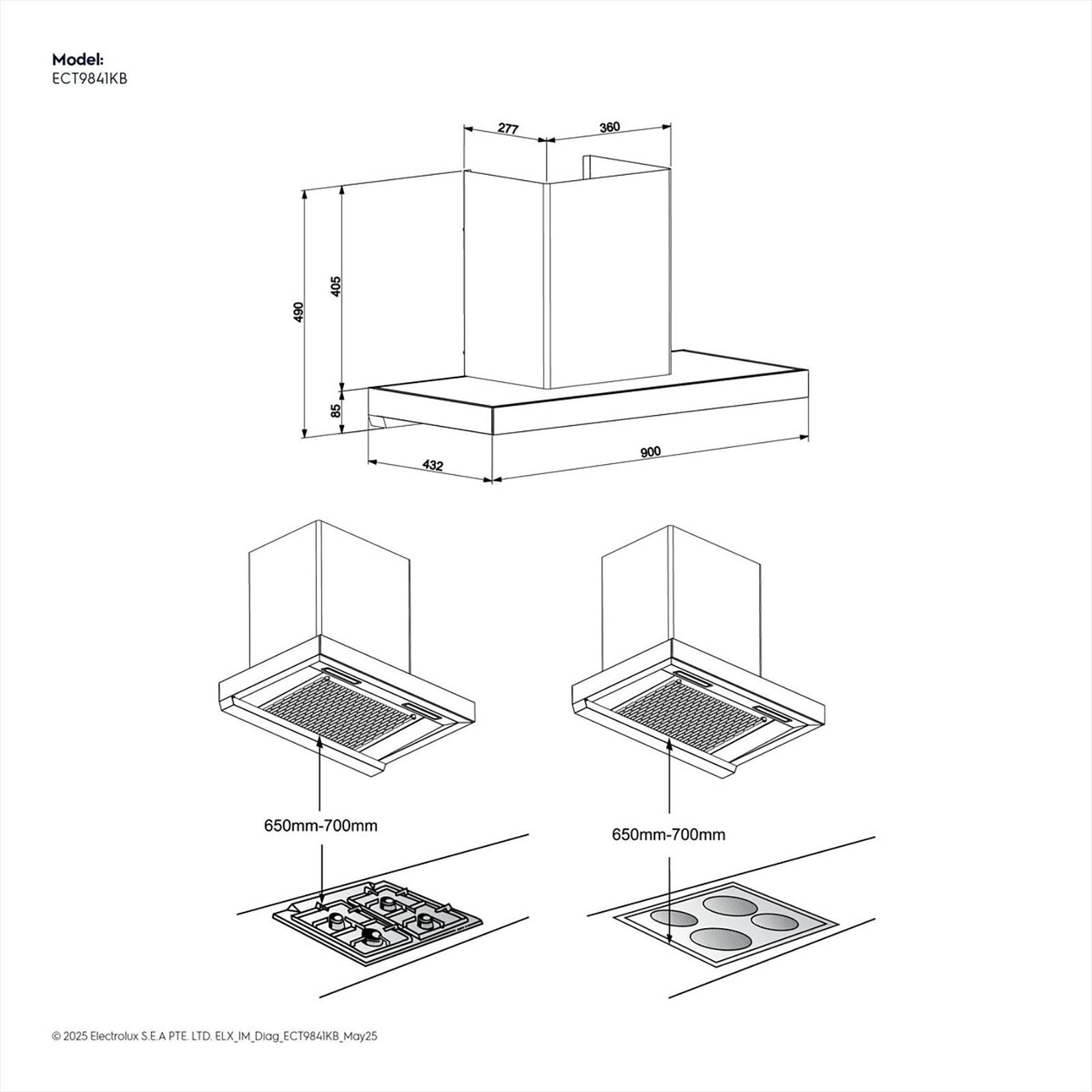 Electrolux 700 Series 90cm 801m3/hr Ducted Auto Clean Wall Mounted Chimney with Gesture Control (Black)_14
