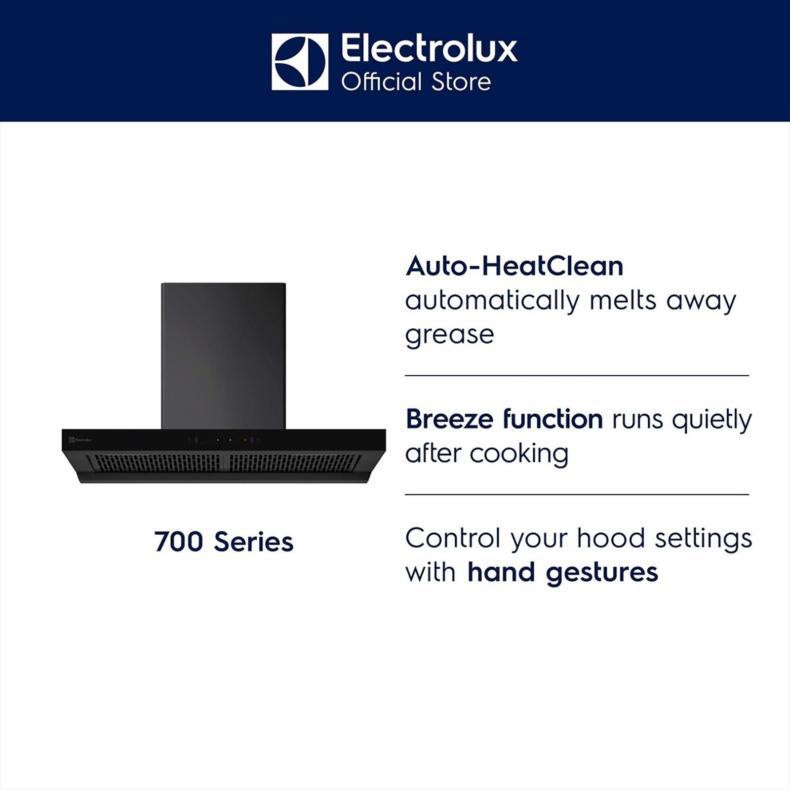 Electrolux 700 Series 90cm 801m3/hr Ducted Auto Clean Wall Mounted Chimney with Gesture Control (Black)_16