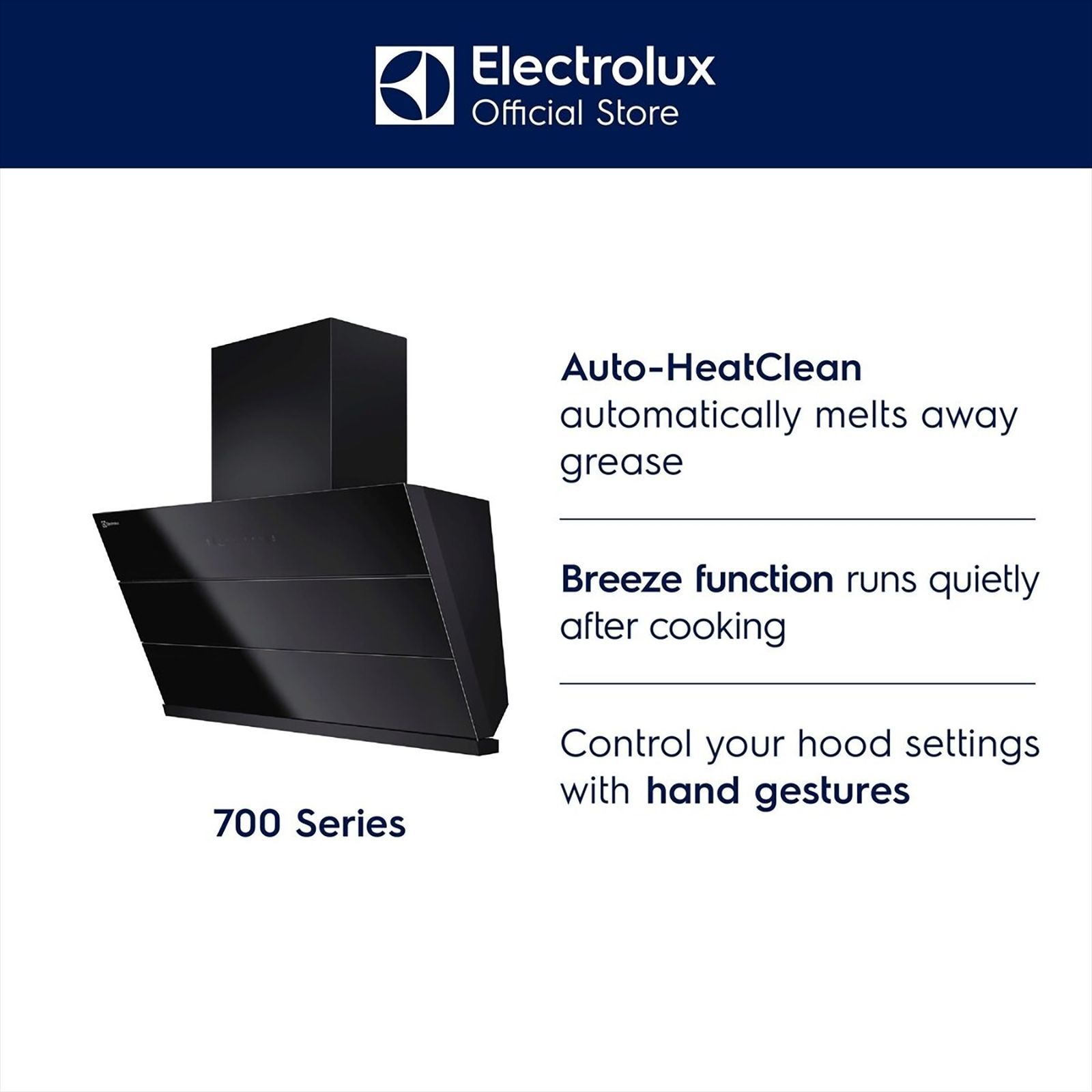 Electrolux 700 Series 90cm 802m3/hr Ducted Auto Clean Wall Mounted Chimney with Gesture Control (Black)_9