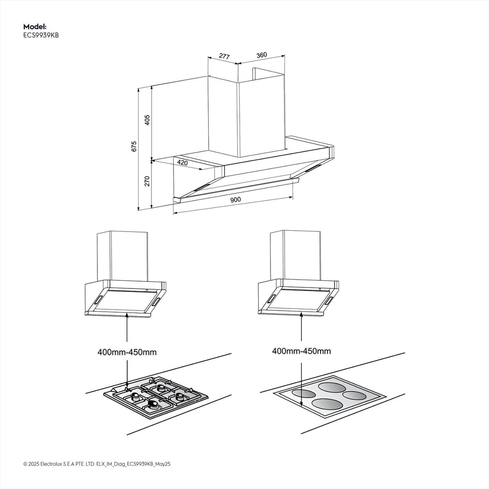 Electrolux 700 Series 90cm 780m3/hr Ducted Auto Clean Wall Mounted Chimney with Gesture Control (Black)_14