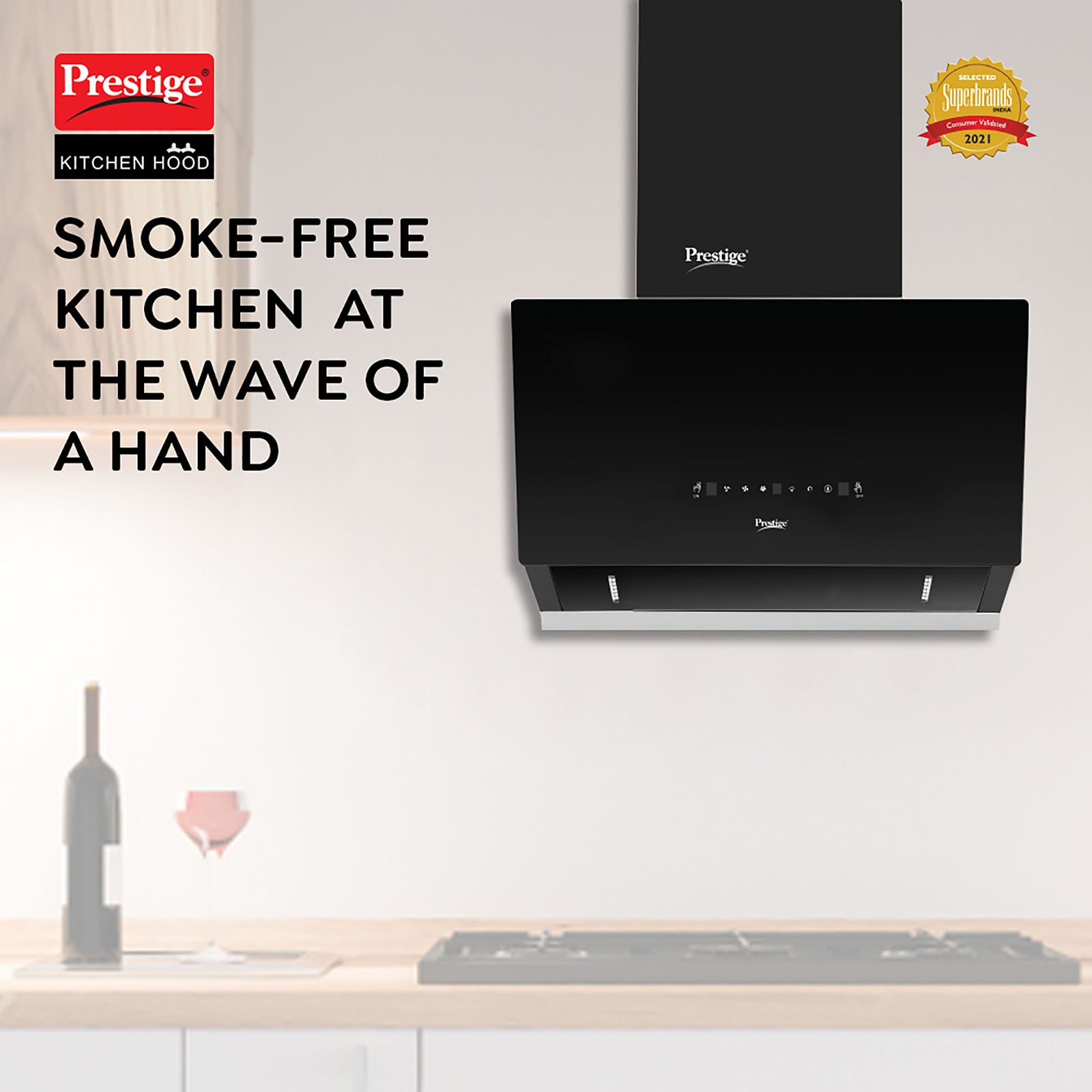 Prestige Provo Plus 60cm 1400m3/hr Ducted Auto Clean Wall Mounted Chimney with Revolutionary Motion Sensor (Black) Prestige Provo Plus 60cm 1400m3/hr Ducted Auto Clean Wall Mounted Chimney with Revolutionary Motion Sensor (Black)_2