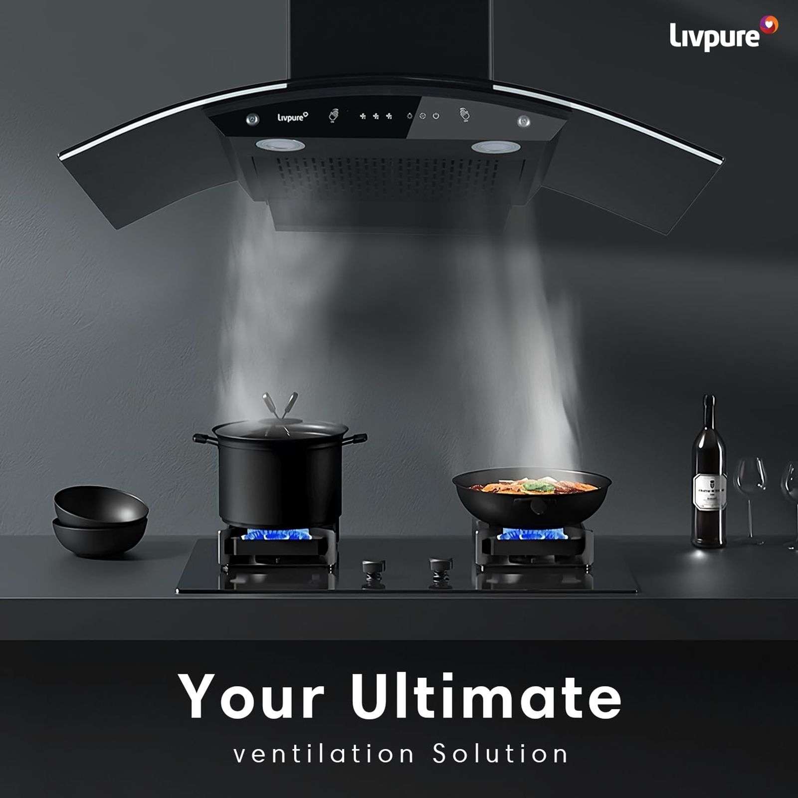 Livepure Swirl 90cm 1400m3/hr Ducted Auto Clean Wall Mounted Chimney with Motion Sensor Controls (Black)_3