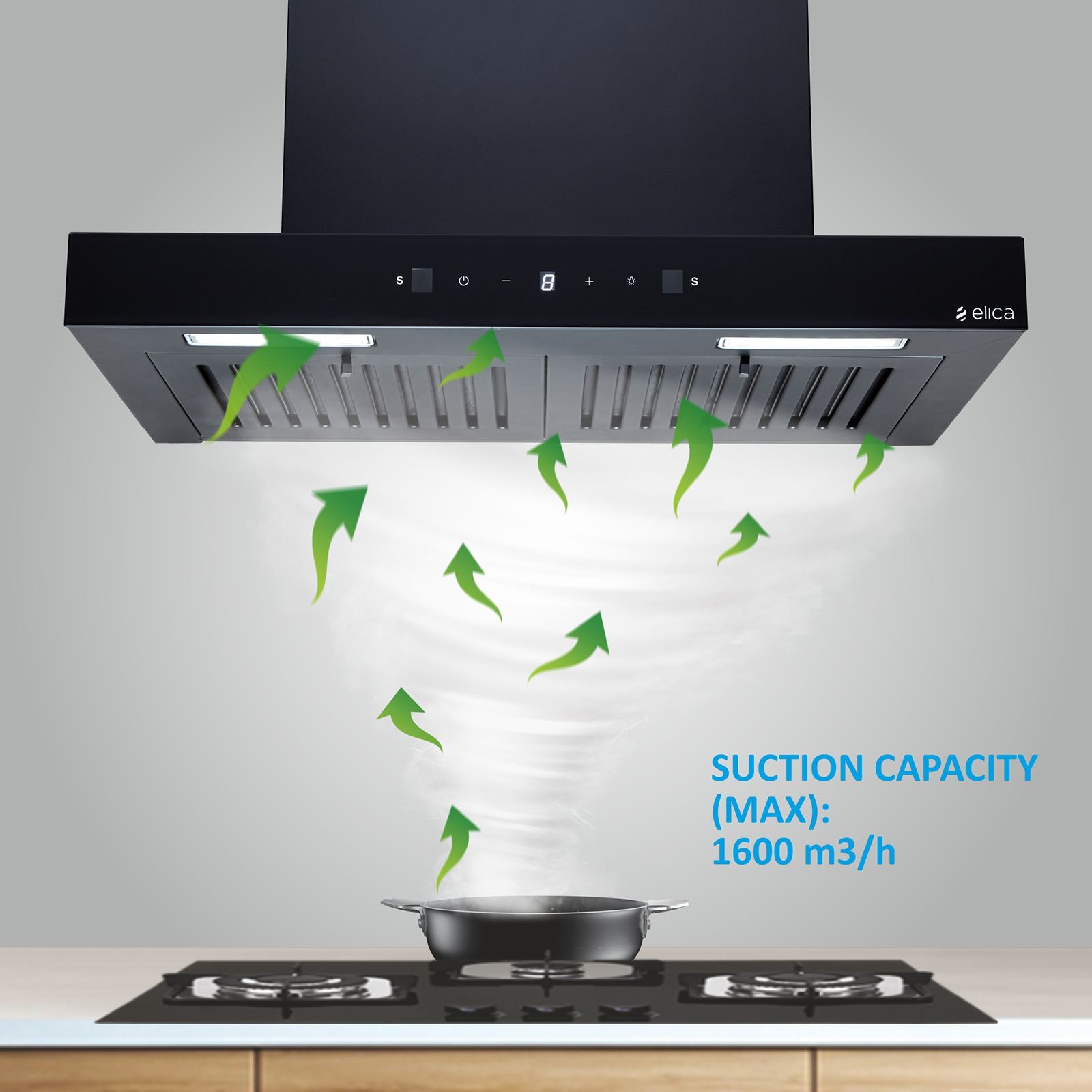 elica SPT H6 60 TOUCH BF LTW MS NERO 60cm 1600m3/hr Ductless Auto Clean Wall Mounted Chimney with Motion Sensor (Black)_4