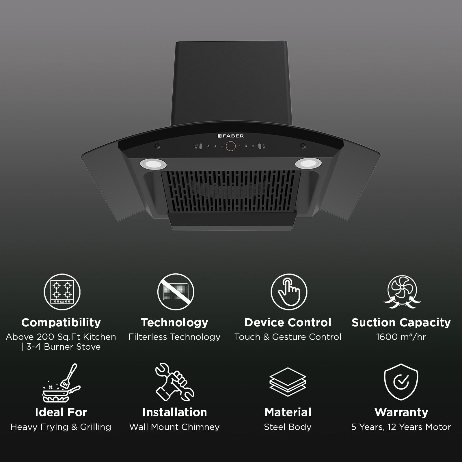 FABER HOOD ENIGMA BLDC HC SC FL BK IN 75cm 1600m3/hr Ducted Auto Clean Wall Mounted Chimney with Gesture Control (Black) FABER HOOD ENIGMA BLDC HC SC FL BK IN 75cm 1600m3/hr Ducted Auto Clean Wall Mounted Chimney with Gesture Control (Black)_2