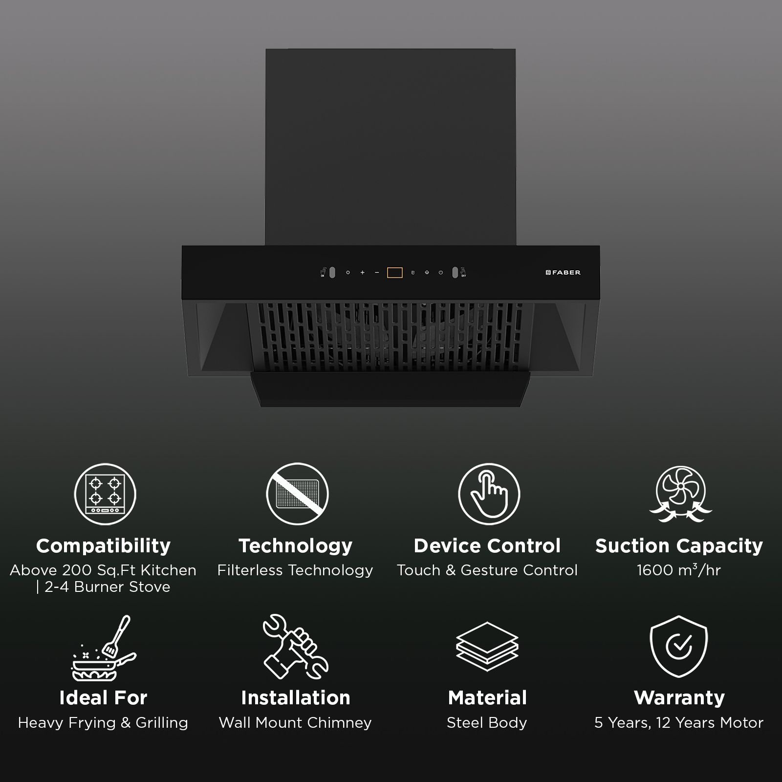 FABER HOOD SIGMA BLDC HC SC FL BK IN 60cm 1600m3/hr Ducted Auto Clean Wall Mounted Chimney with LPG Leakage Sensor (Black) FABER HOOD SIGMA BLDC HC SC FL BK IN 60cm 1600m3/hr Ducted Auto Clean Wall Mounted Chimney with LPG Leakage Sensor (Black)_2