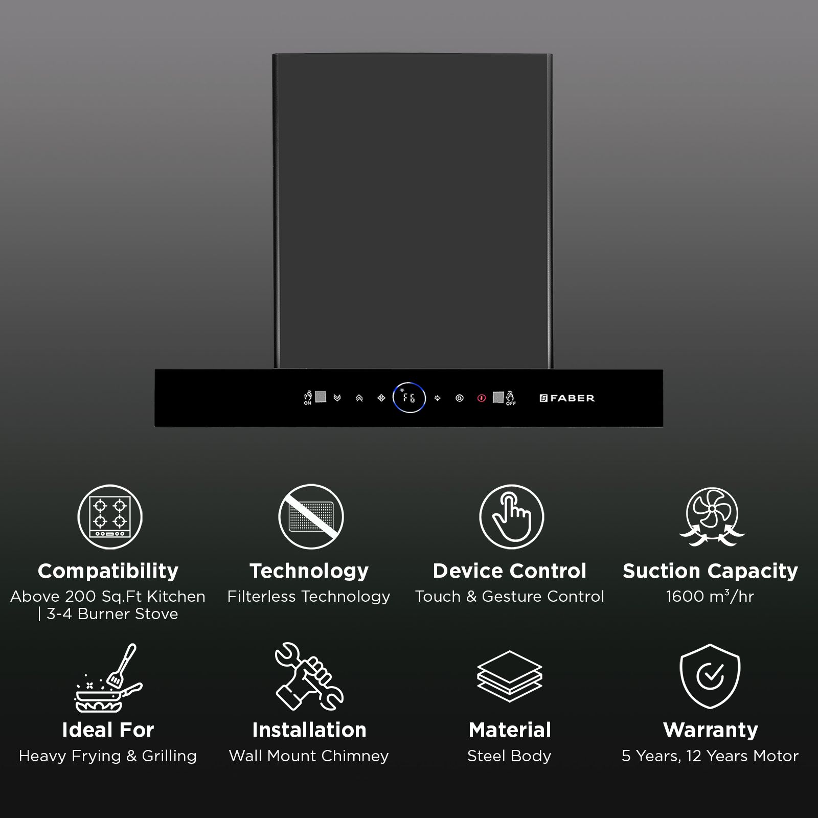 FABER HOOD SIGMA BLDC HC SC FL BK IN 75cm 1600m3/hr Ducted Auto Clean Wall Mounted Chimney with LPG Leakage Sensor (Black) FABER HOOD SIGMA BLDC HC SC FL BK IN 75cm 1600m3/hr Ducted Auto Clean Wall Mounted Chimney with LPG Leakage Sensor (Black)_2
