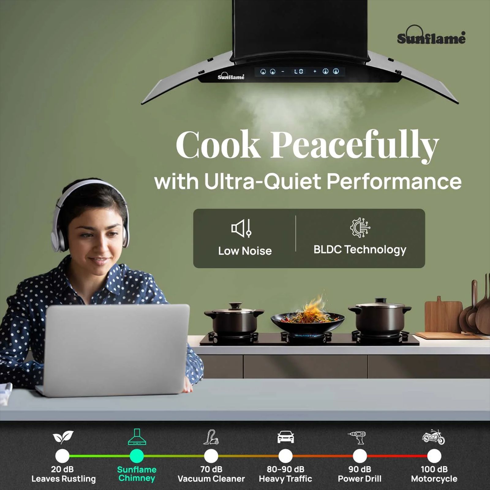 Sunflame SF-RE90 90cm 1400m3/hr Ducted Auto Clean Wall Mounted Chimney with Motion Senor Control (Black)_4