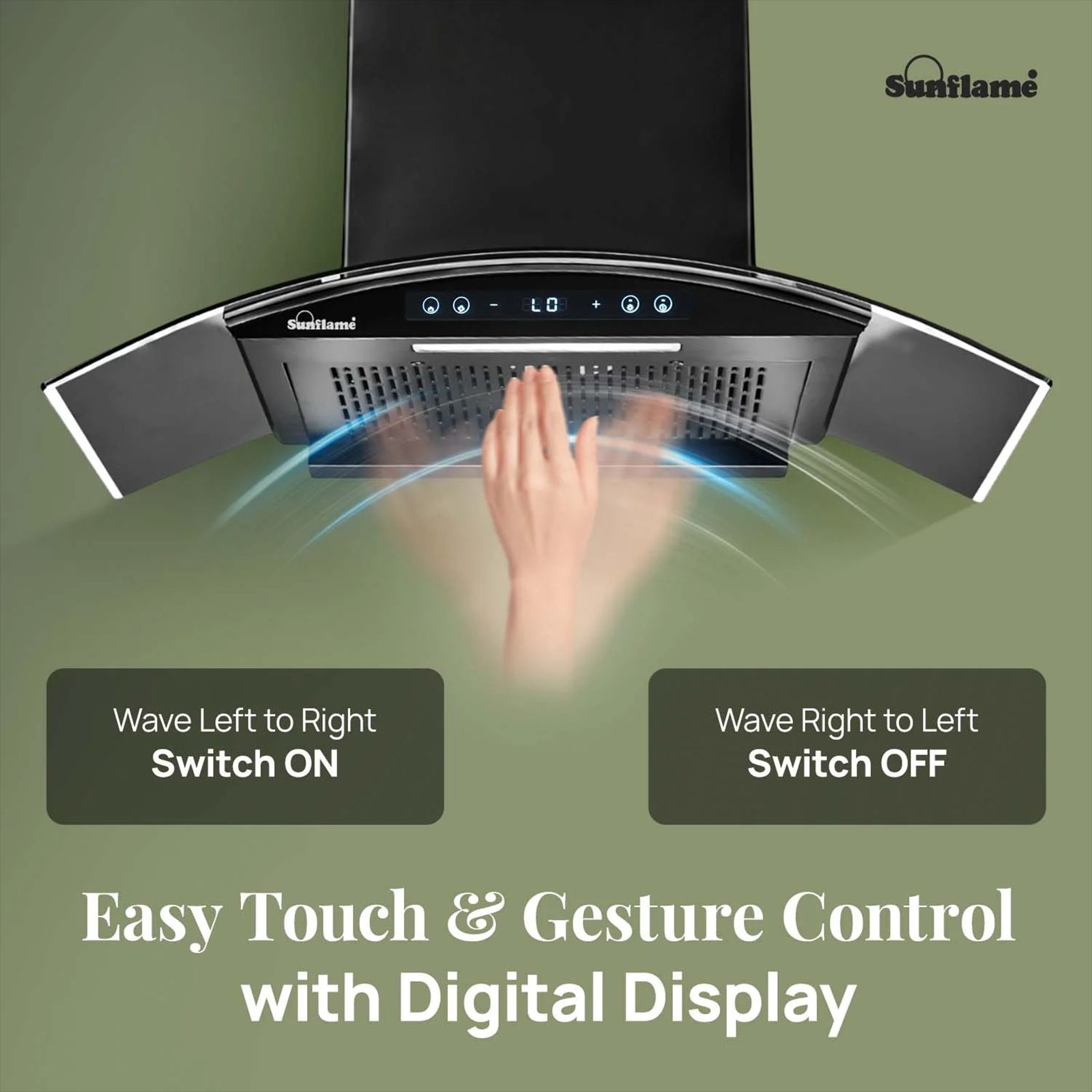 Sunflame SF-RE90 90cm 1400m3/hr Ducted Auto Clean Wall Mounted Chimney with Motion Senor Control (Black)_5