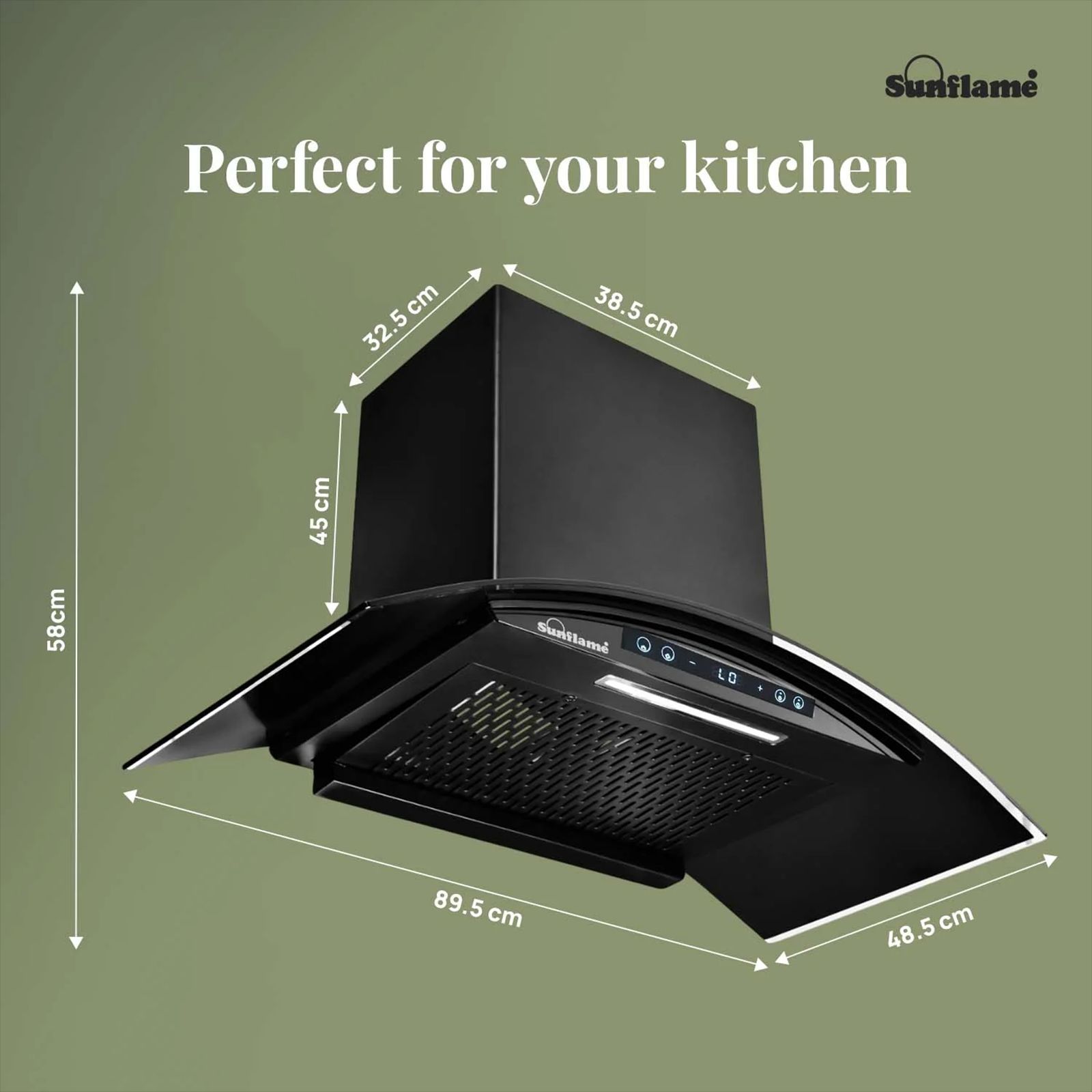 Sunflame SF-RE90 90cm 1400m3/hr Ducted Auto Clean Wall Mounted Chimney with Motion Senor Control (Black)_8