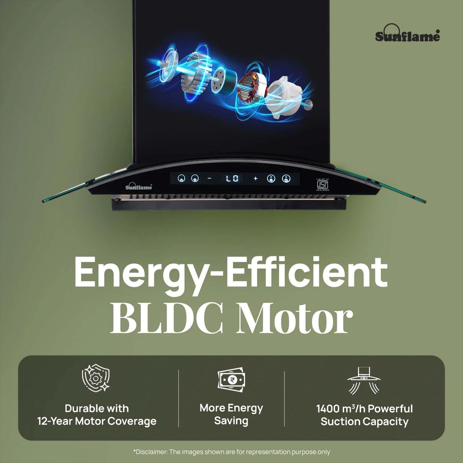 Sunflame SF-RE75 75cm 1400m3/hr Ducted Auto Clean Wall Mounted Chimney with Motion Senor Control (Black)_3