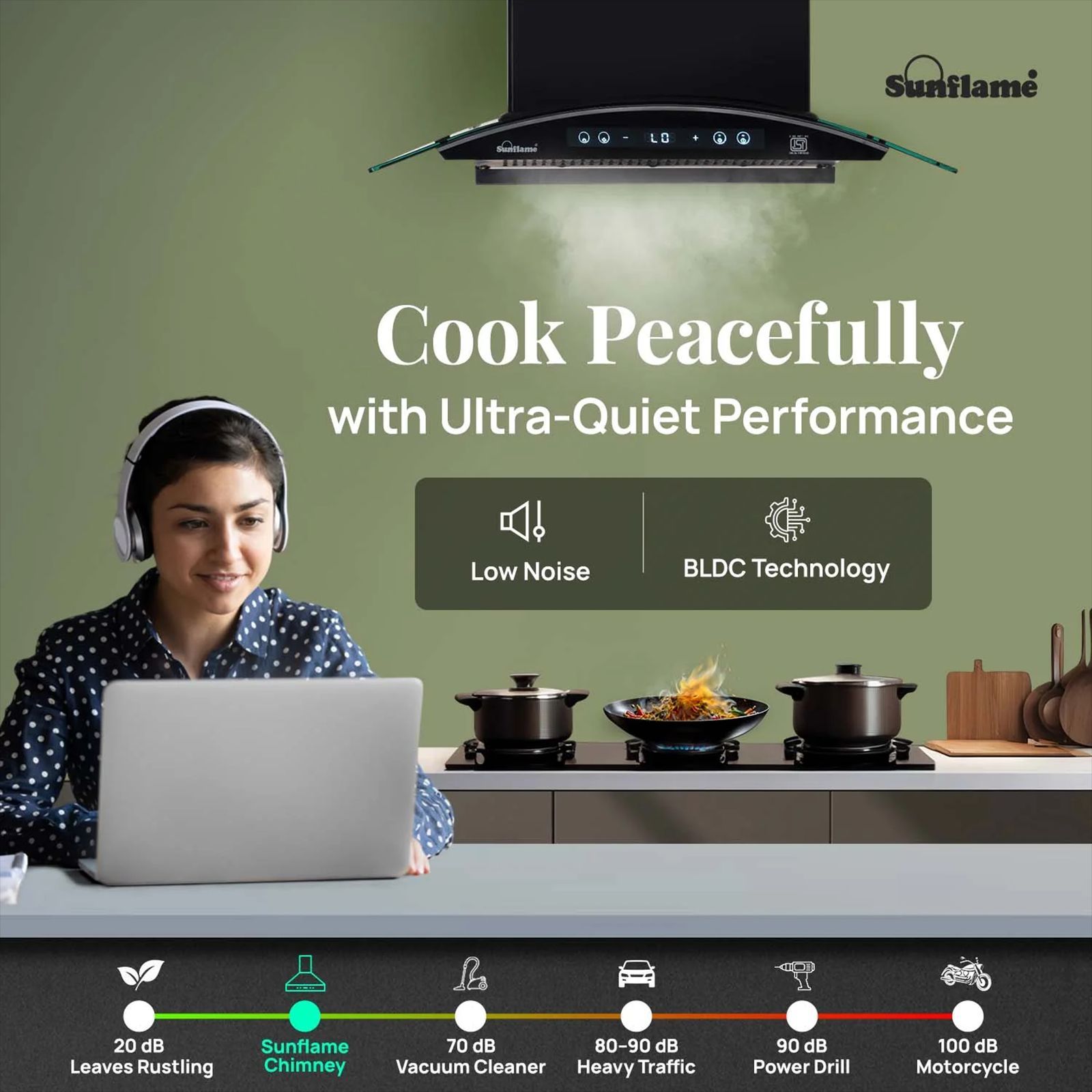 Sunflame SF-RE75 75cm 1400m3/hr Ducted Auto Clean Wall Mounted Chimney with Motion Senor Control (Black)_4