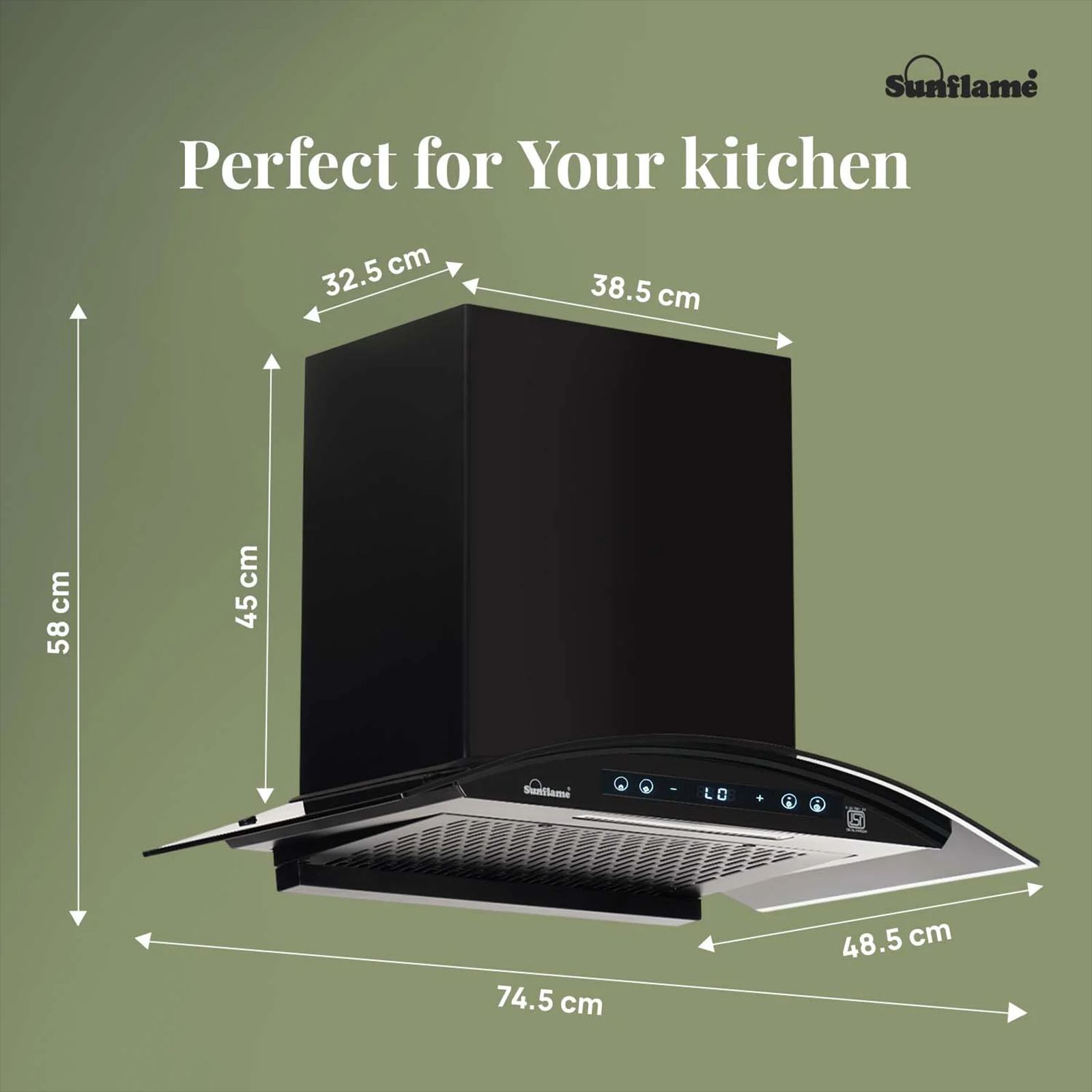 Sunflame SF-RE75 75cm 1400m3/hr Ducted Auto Clean Wall Mounted Chimney with Motion Senor Control (Black)_8