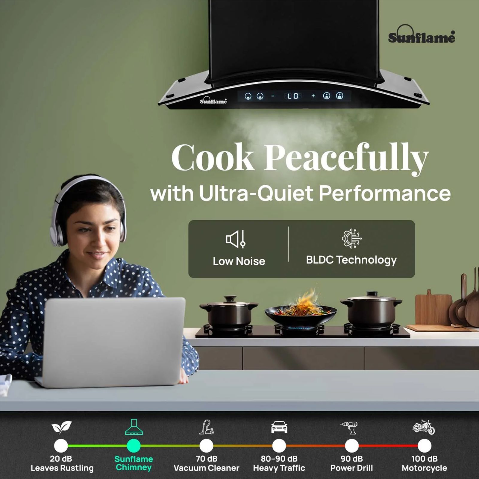 Sunflame SF-RE60 60cm 1400m3/hr Ducted Auto Clean Wall Mounted Chimney with Motion Senor Control (Black)_4