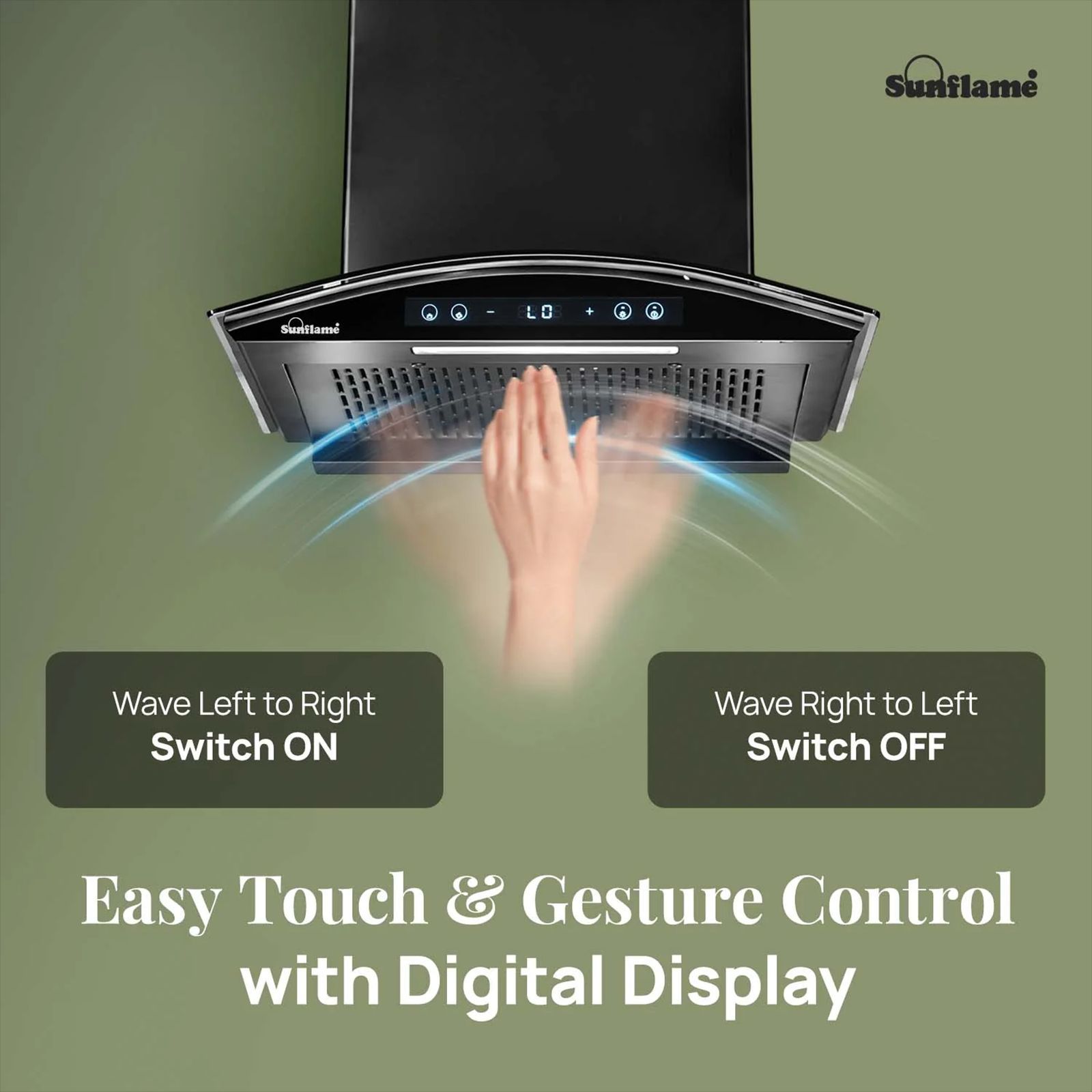 Sunflame SF-RE60 60cm 1400m3/hr Ducted Auto Clean Wall Mounted Chimney with Motion Senor Control (Black)_5