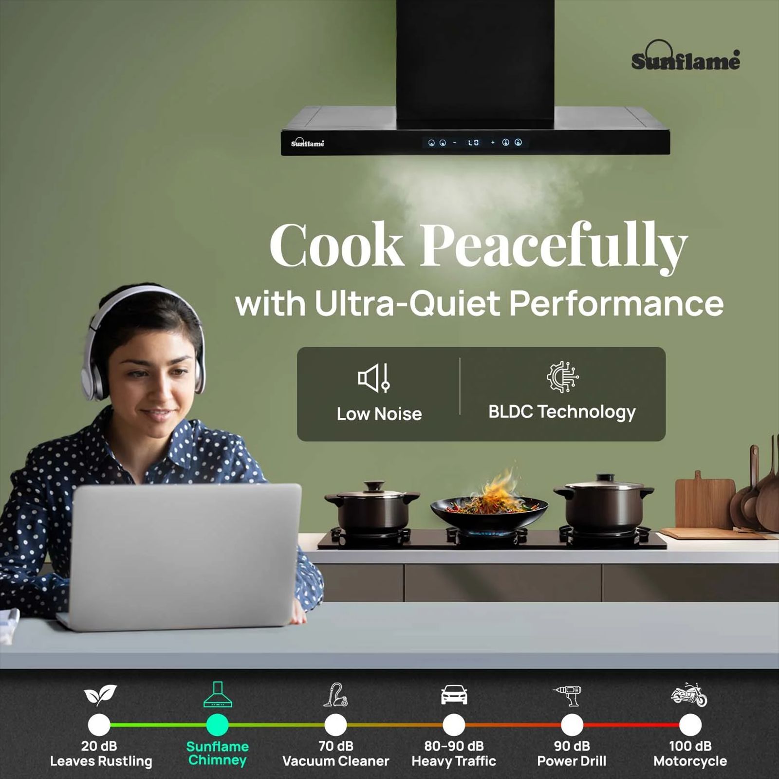 Sunflame SF-AS90 90cm 1400m3/hr Ducted Auto Clean Wall Mounted Chimney with Motion Senor Control (Black)_4