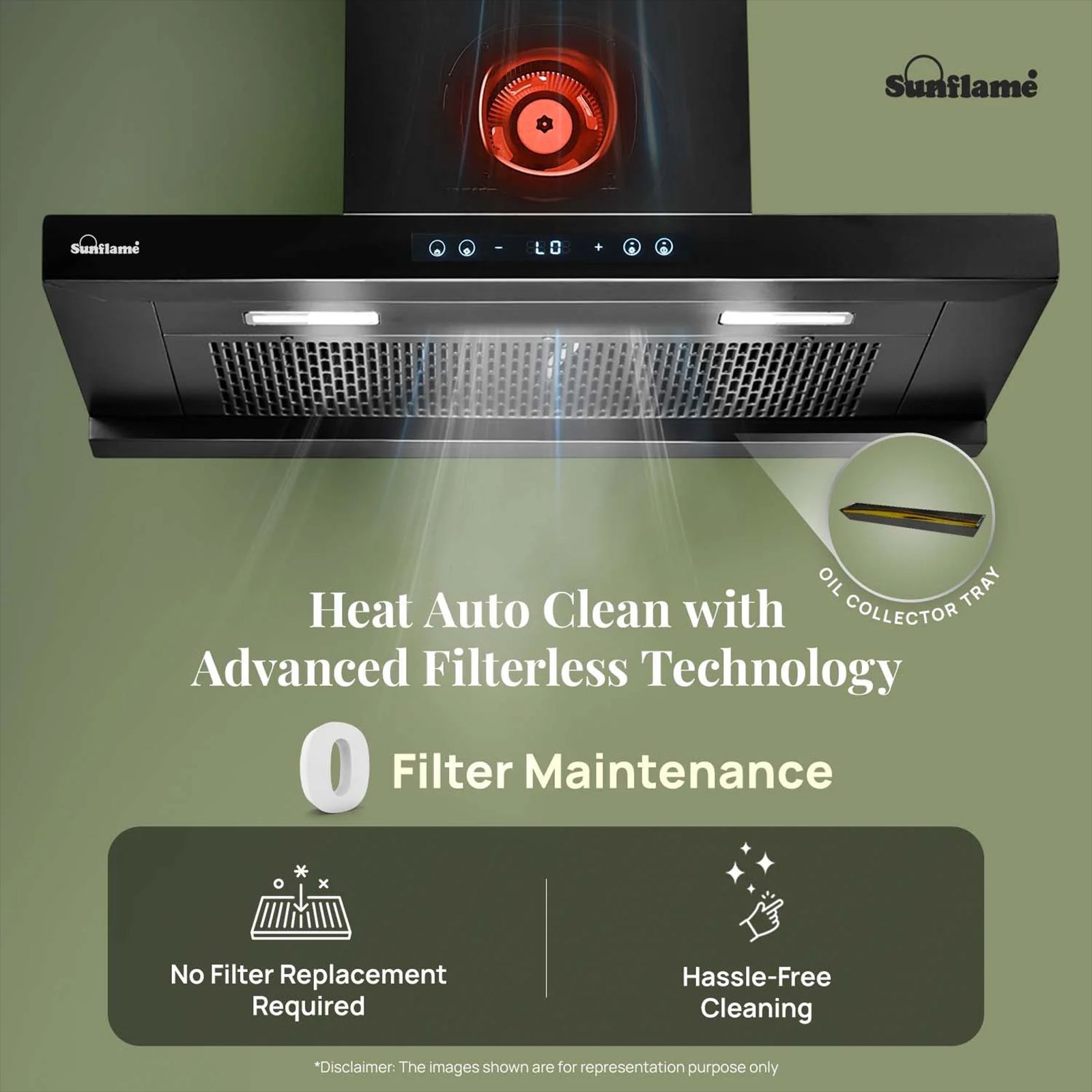 Sunflame SF-AS90 90cm 1400m3/hr Ducted Auto Clean Wall Mounted Chimney with Motion Senor Control (Black)_7