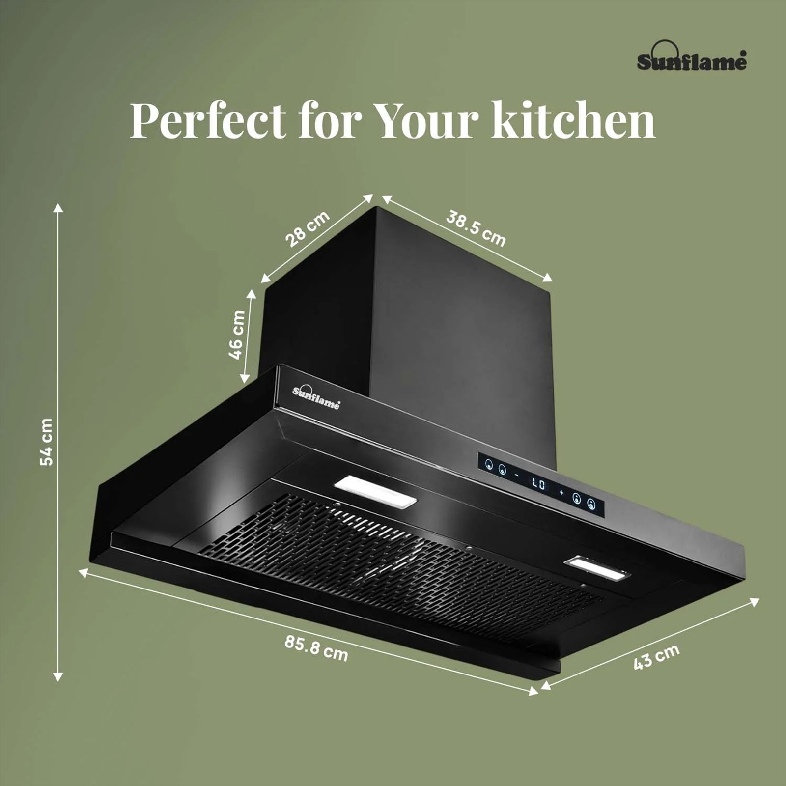 Sunflame SF-AS90 90cm 1400m3/hr Ducted Auto Clean Wall Mounted Chimney with Motion Senor Control (Black)_8