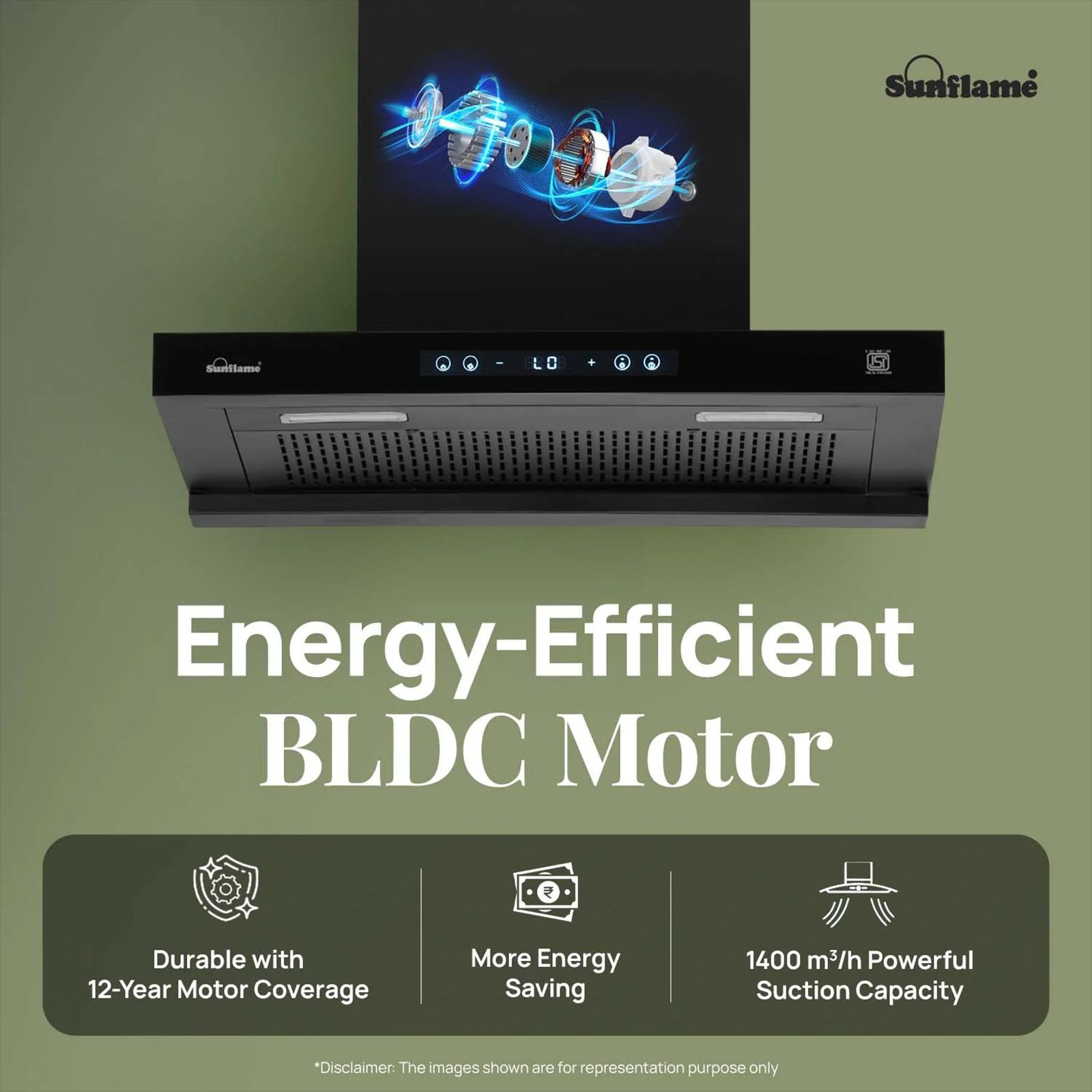 Sunflame SF-AS75 75cm 1400m3/hr Ducted Auto Clean Wall Mounted Chimney with Motion Senor Control (Black)_3