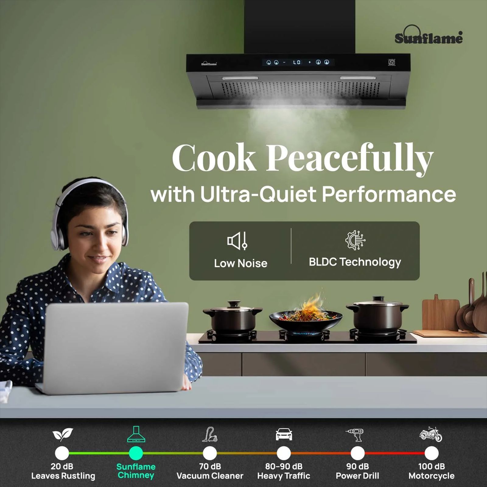 Sunflame SF-AS75 75cm 1400m3/hr Ducted Auto Clean Wall Mounted Chimney with Motion Senor Control (Black)_4