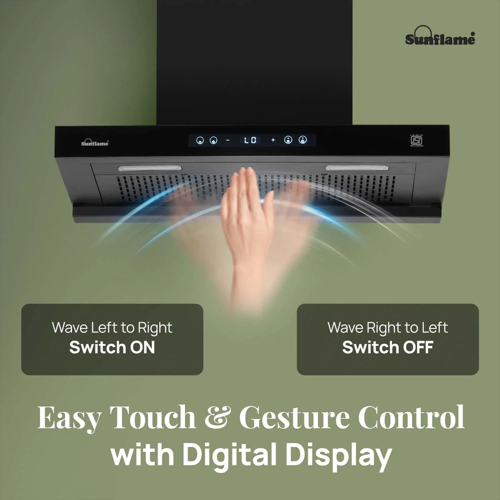 Sunflame SF-AS75 75cm 1400m3/hr Ducted Auto Clean Wall Mounted Chimney with Motion Senor Control (Black)_5