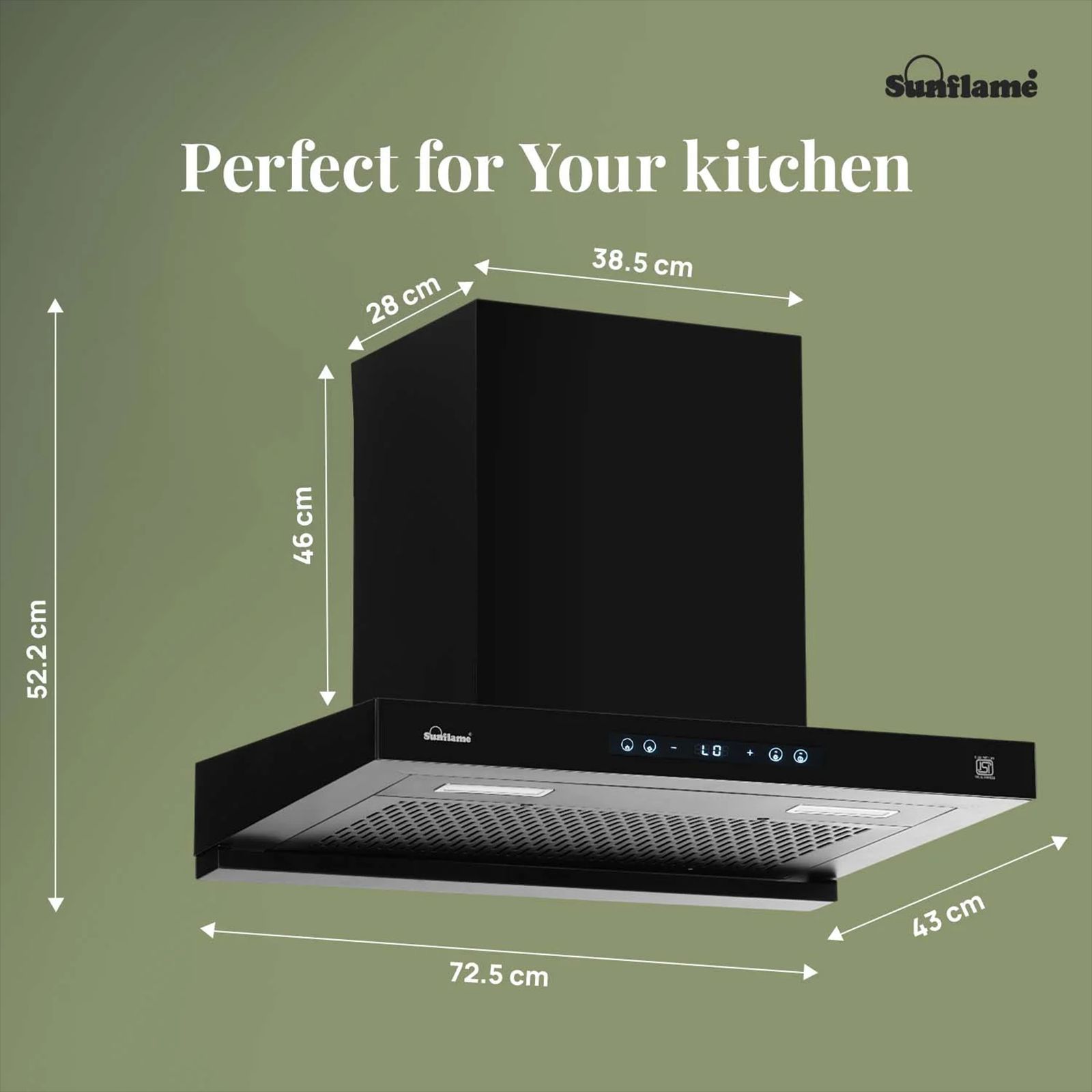 Sunflame SF-AS75 75cm 1400m3/hr Ducted Auto Clean Wall Mounted Chimney with Motion Senor Control (Black)_8